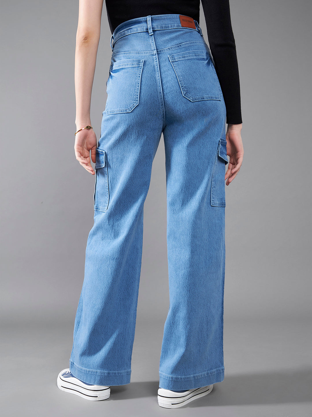 24/7 Comfort Light Blue Wide-Leg High-Rise Stretchable Cargo Denim Jeans