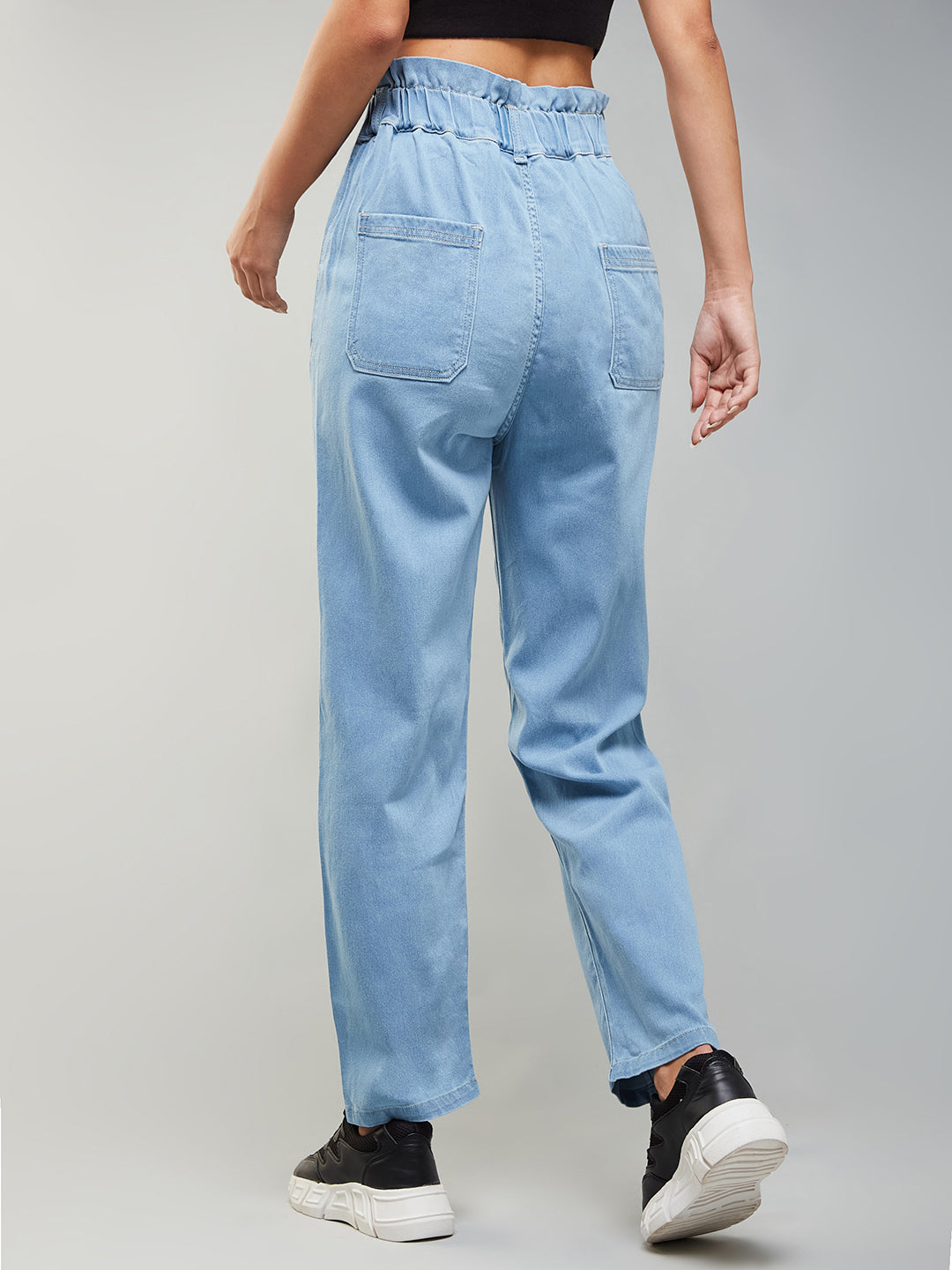 Women's Light Blue Mom's Jean High-Rise Mild Distress Stretchable Denim Jeans