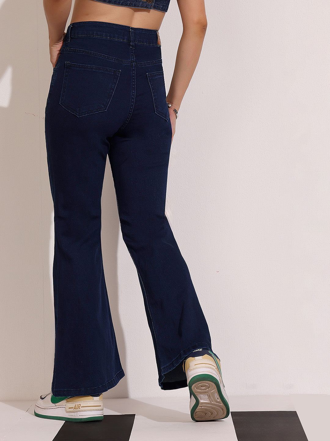 Navy Blue Bootcut High Rise Clean Look Regular Length Stretchable Shaping Denim Jeans