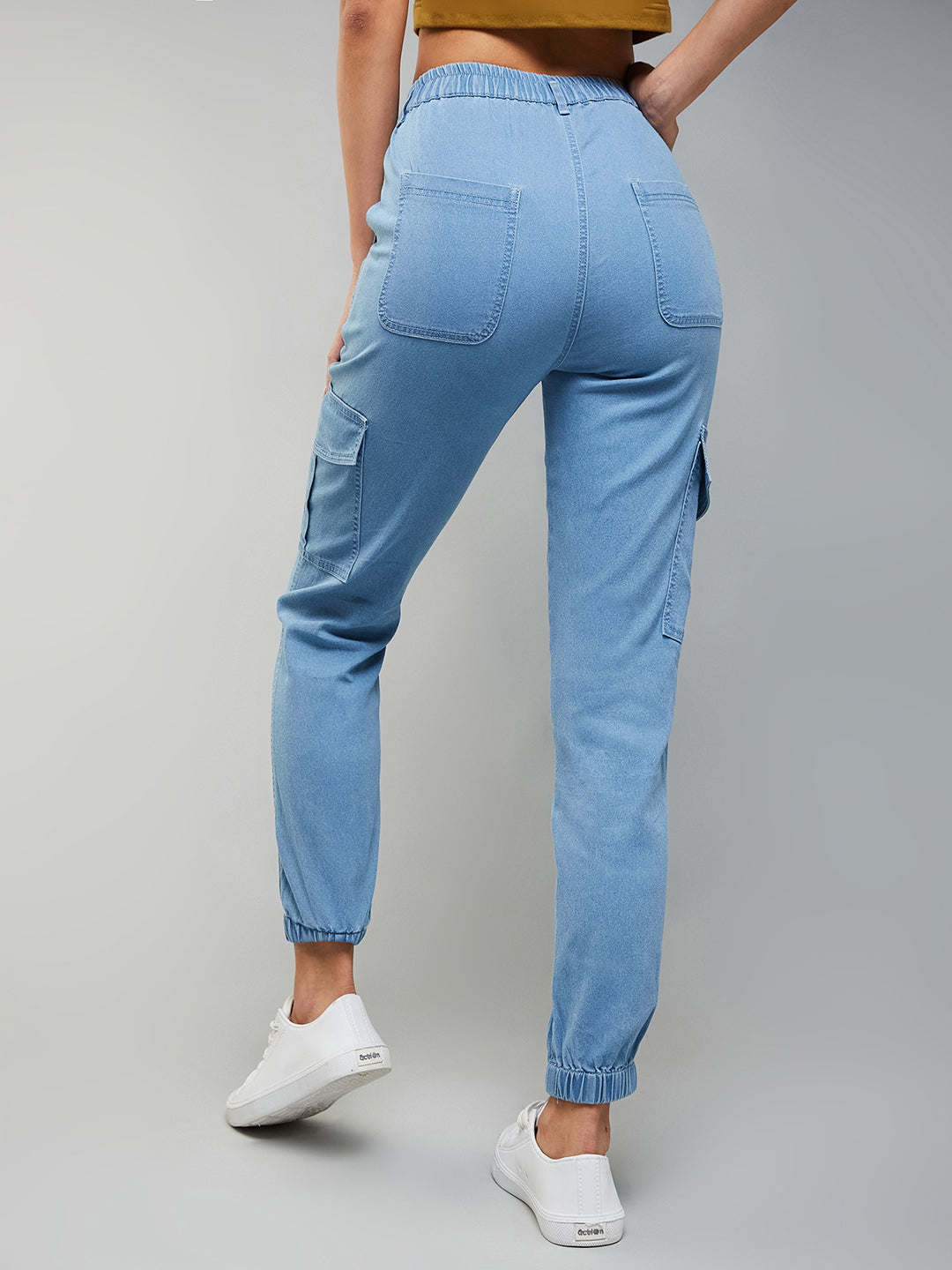Women's Light Blue Regular High-Rise Light Weight Stretchable Denim Joggers