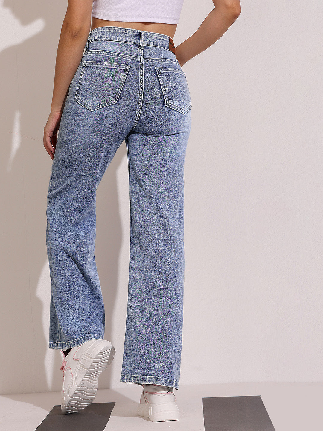 CHASEshape™ Women's Light Blue High-Rise Clean-Look Regular-Length Stretchable Denim Wide Leg Shaping Jeans