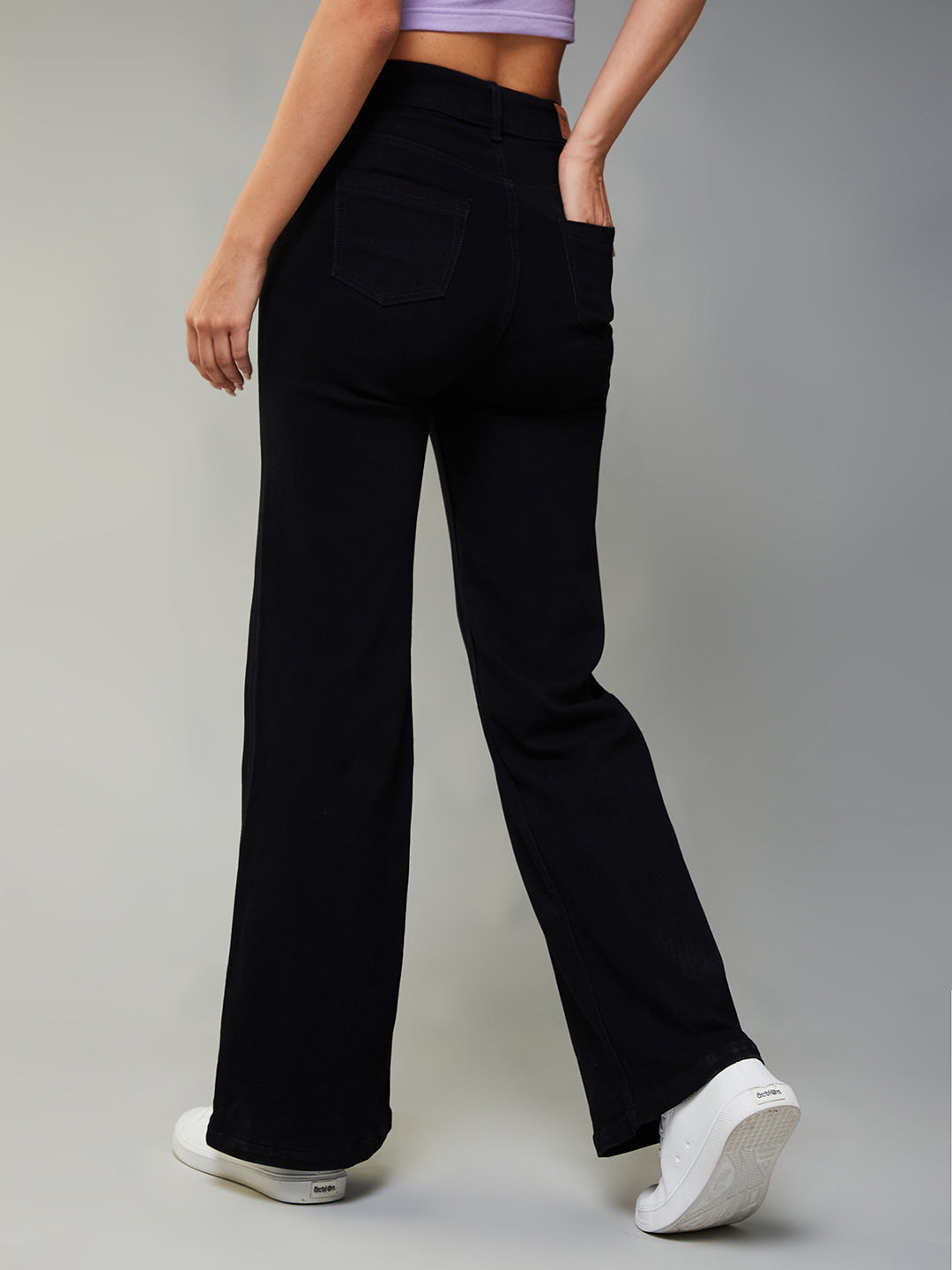 24/7 Comfort Black Wide-Leg High-Rise Stretchable Denim Jeans