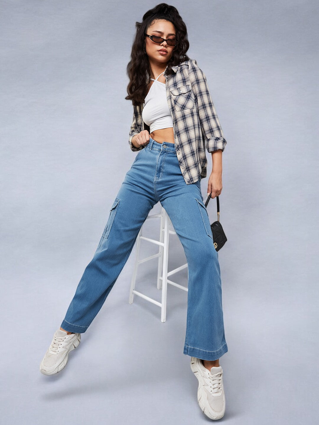 24/7 Comfort Blue Wide-Leg High-Rise Stretchable Denim Jeans