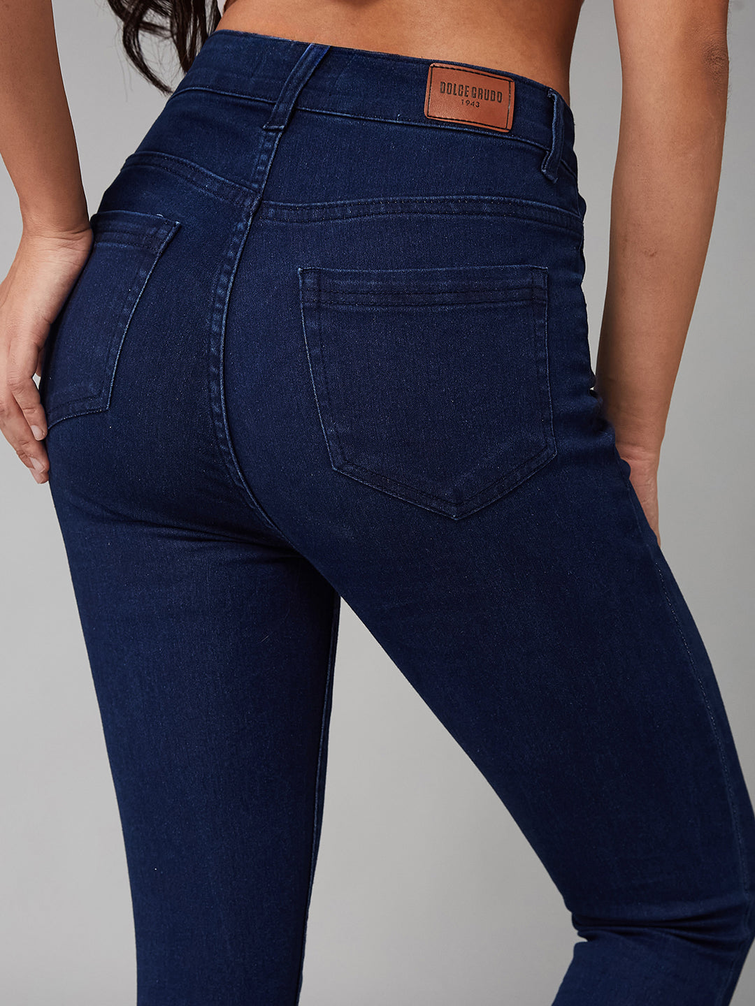 Women's Navy Blue Skinny High-Rise Clean-Look Regular Stretchable Denim Jeans