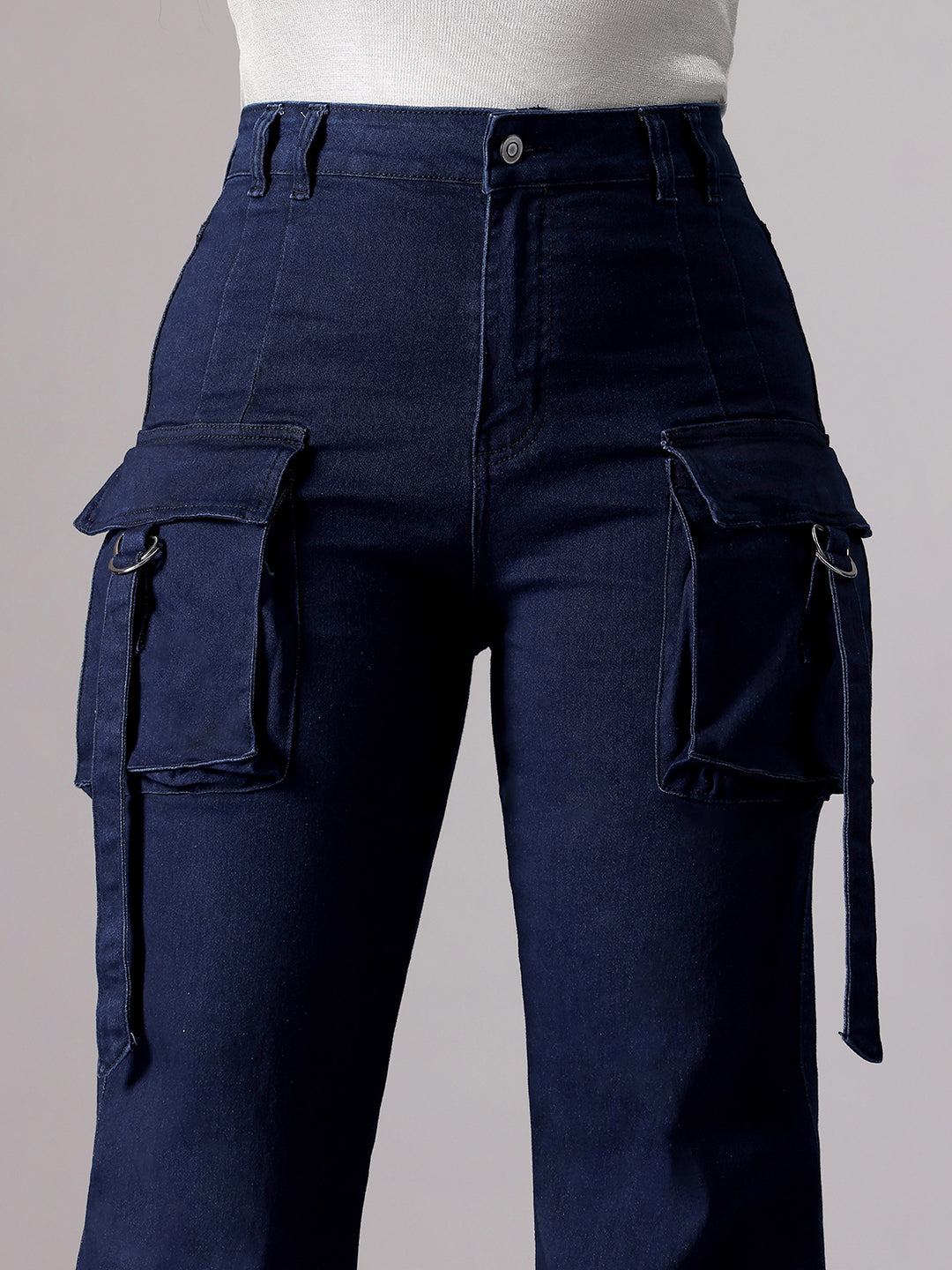 Women's Navy Blue Bootcut High-Rise Clean-Look Stretchable Denim Jeans