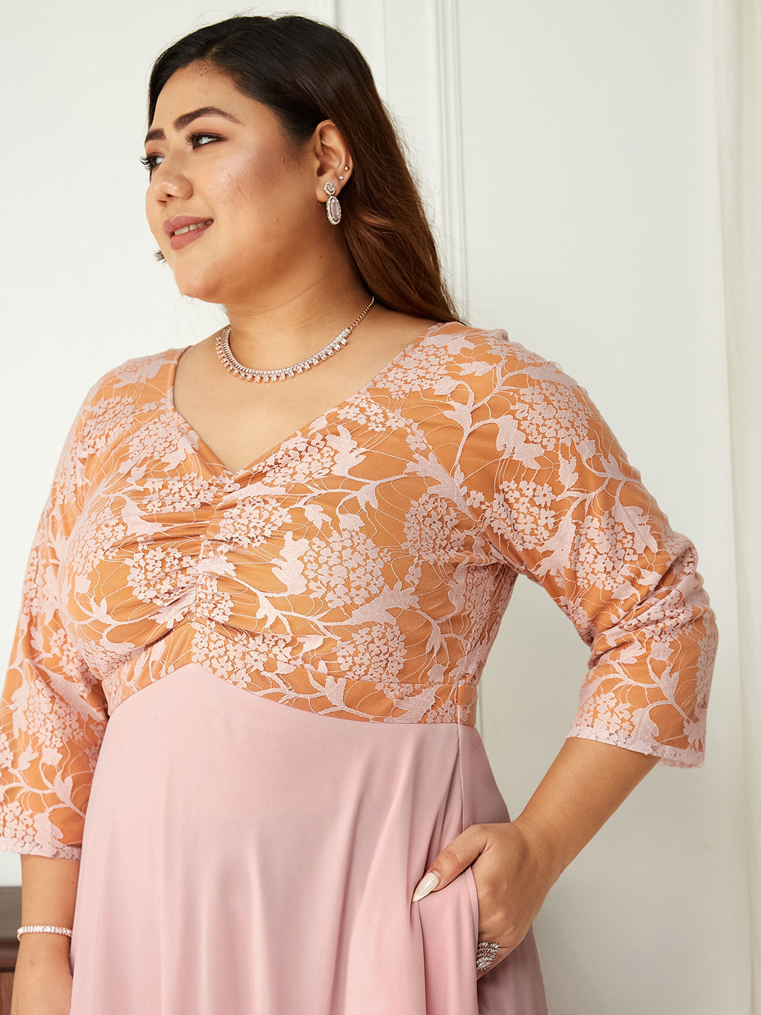 Body Bliss Dusty Pink Empire-Styled Georgette Maxi Dress