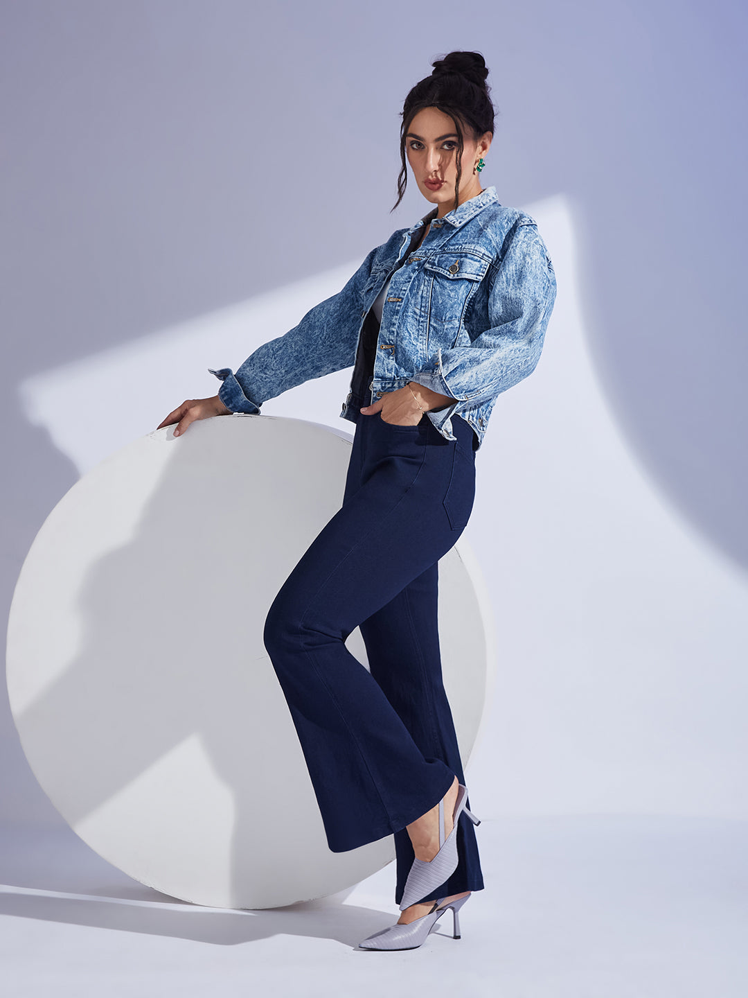 Women's Navy Blue Bootcut High-Rise Stretchable Shaping Denim Jeans