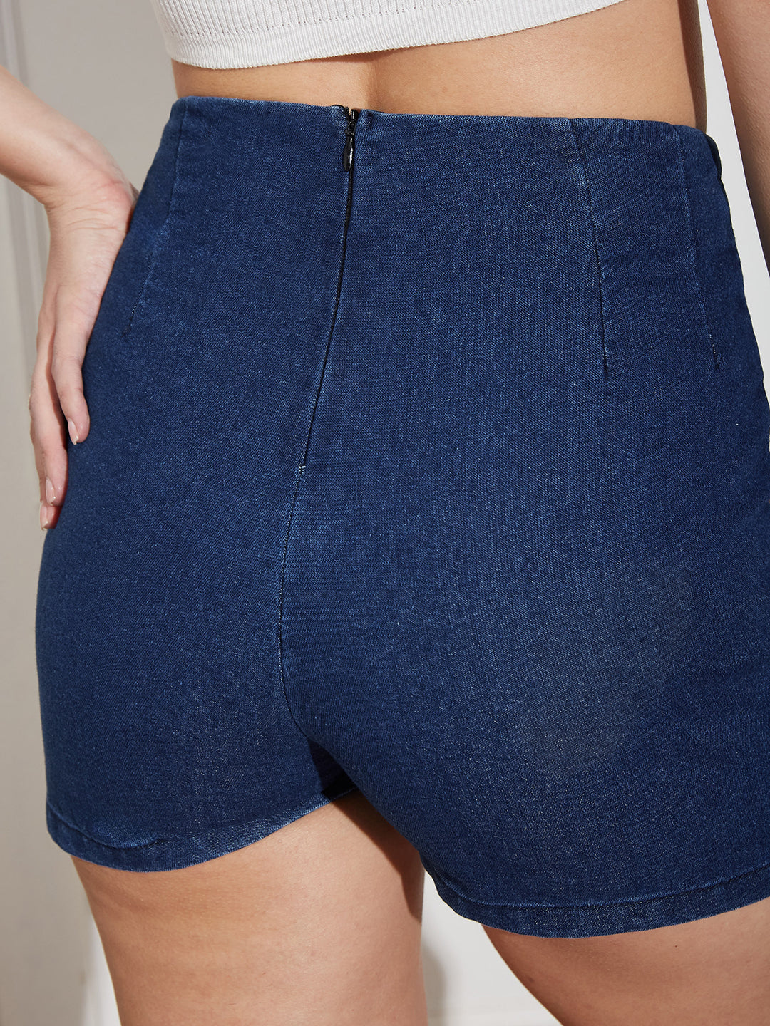 Women's Blue High Rise Clean Look Mini Stretchable Denim Skorts