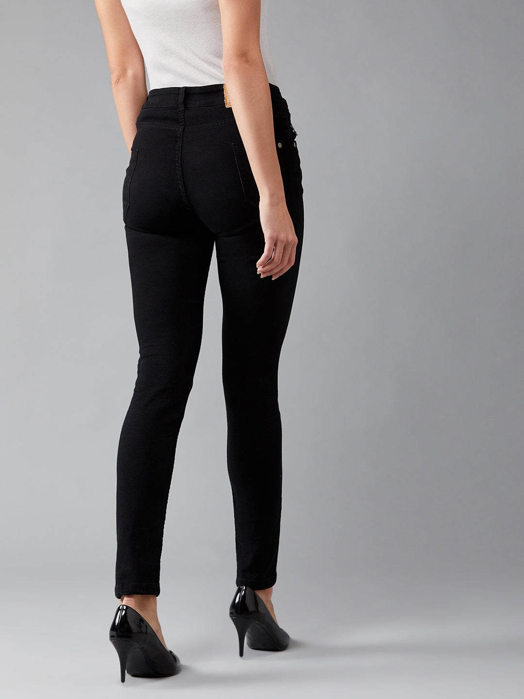 Women's Black Slim-Fit Embellished High-Rise Stretchable Denim Jeans