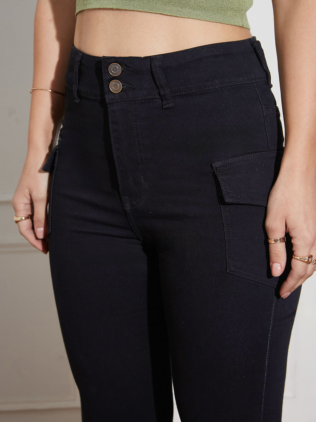 Women's Black Bootcut High Rise Clean Look Regular Length Stretchable Denim Jeans