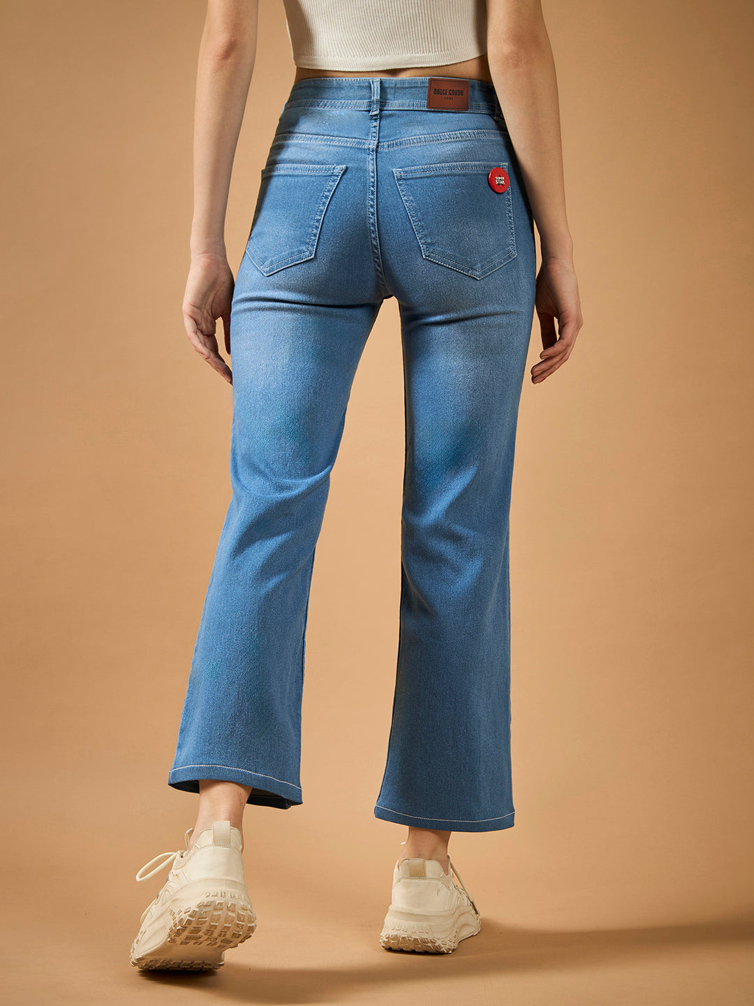 Women's Light Blue Wide-Leg fit Mid-Rise Regular-Length Stretchable Denim Jeans