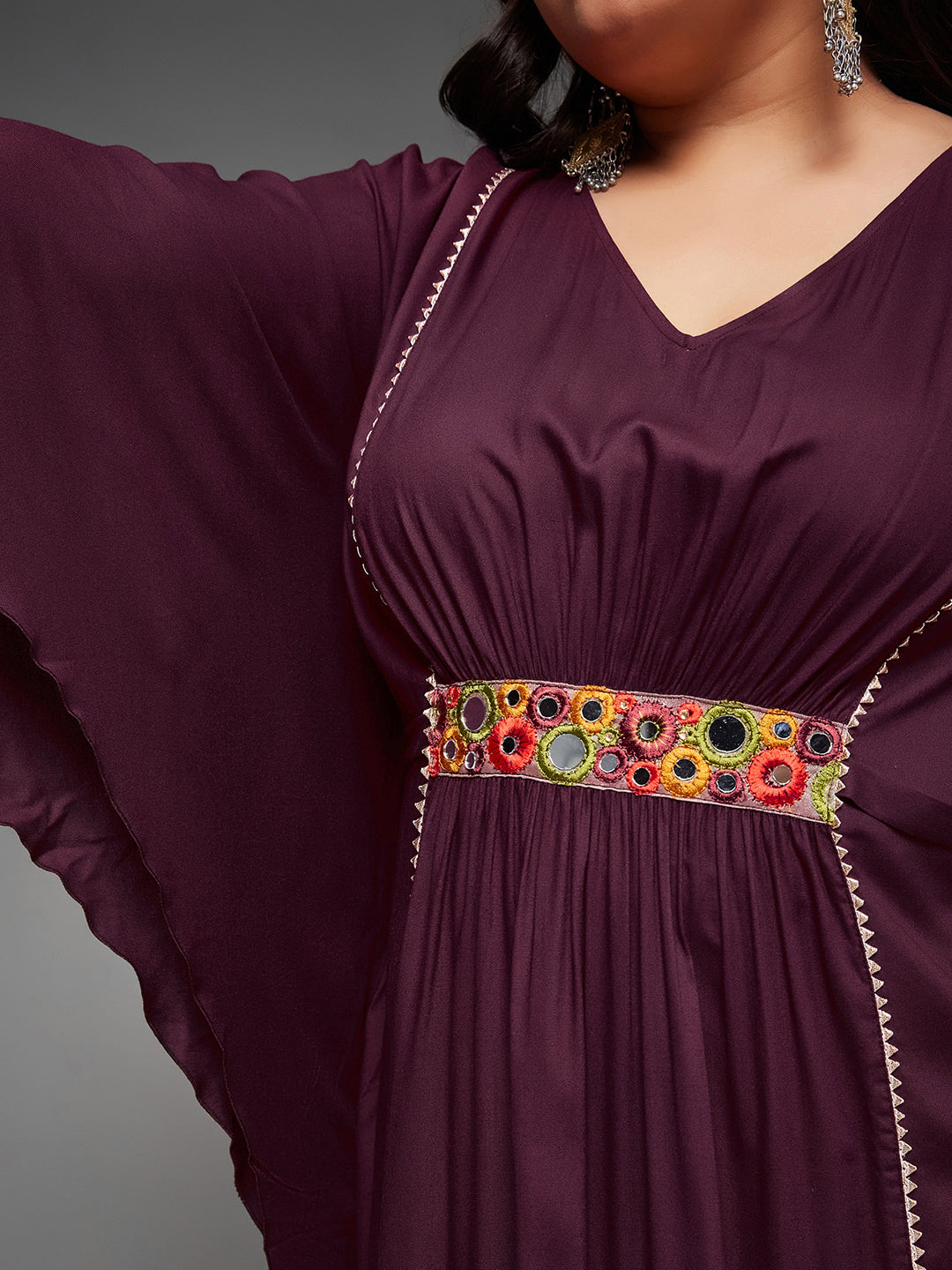 Body Bliss Wine Solid Viscose Rayon Maxi Kaftan Dress