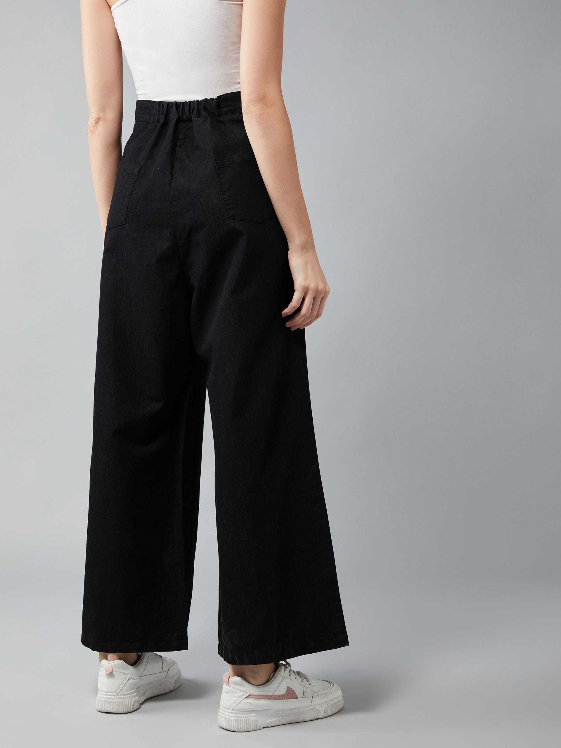 Women's Black Wide-Leg High-Rise Light Weight Clean-Look Regular Length Light Weight Denim Pants