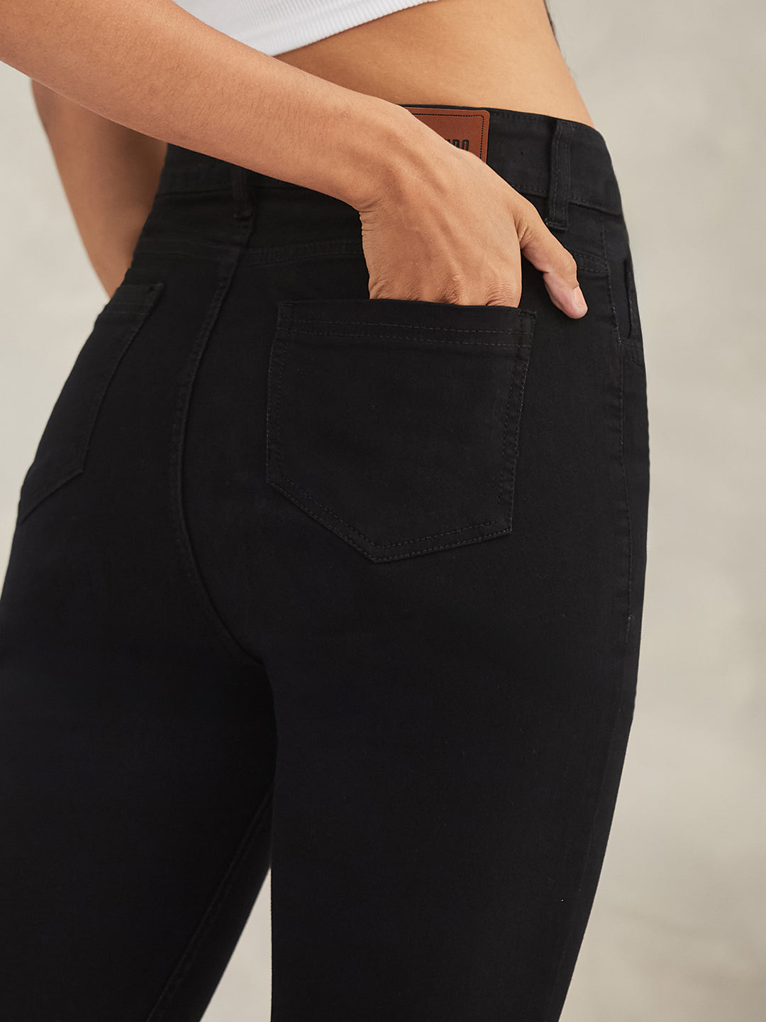 Women's Black Skinny Fringe-Detailing High-Rise Solid Cropped Stretchable Denim Jeans