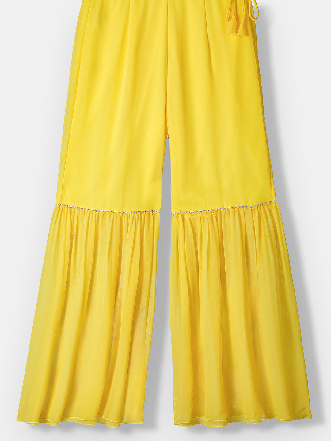 Multicolored-Base-Yellow Round Sleeveless Embellished Short-Sleeve Regular-Length Kurta Set