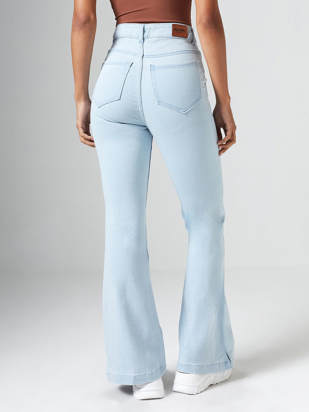 Light Blue Bootcut High rise Clean look Regular Stretchable Denim Jeans for Women