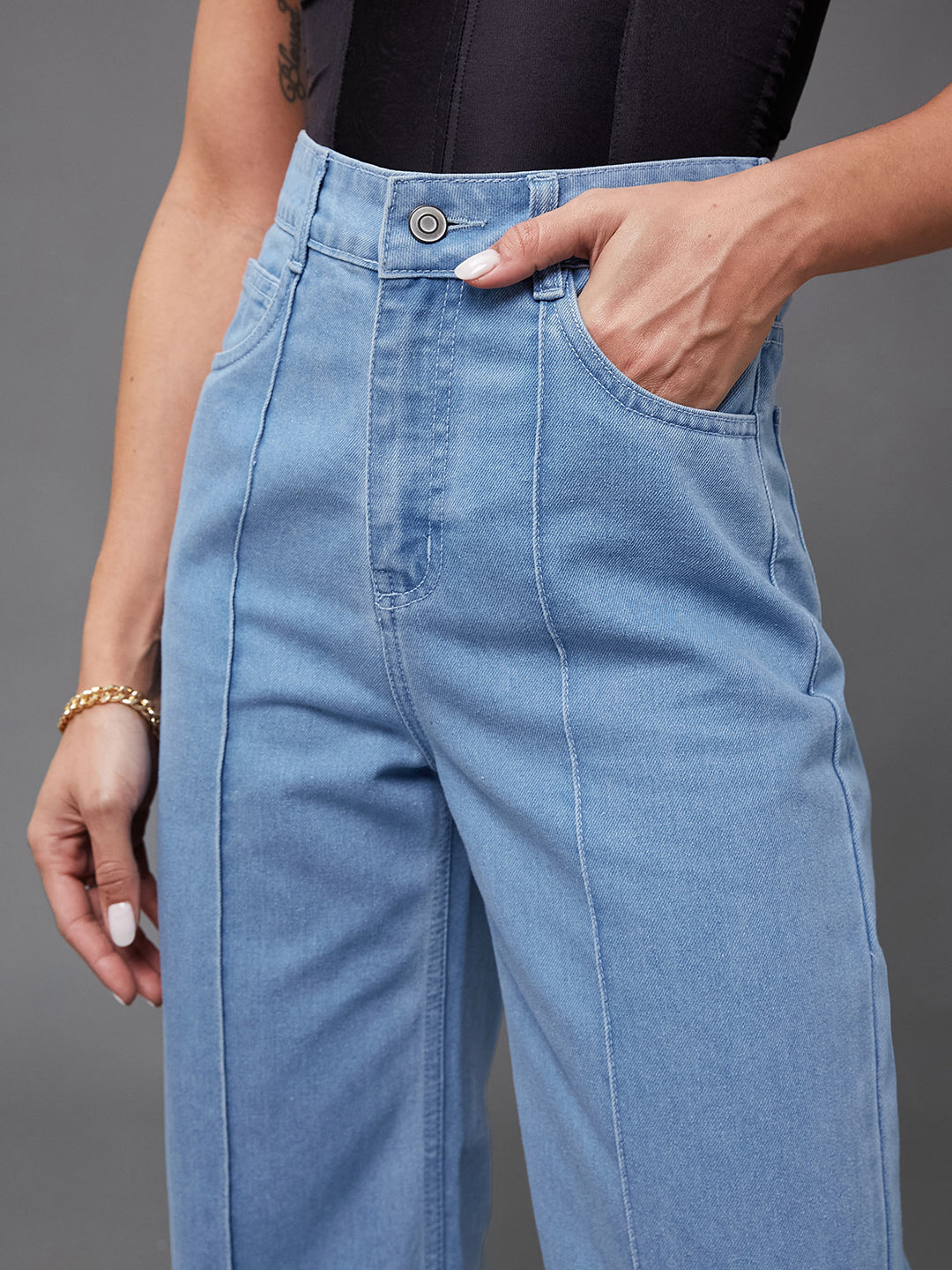 Women's Light Blue Straight-Fit High-Rise Non-Stretchable Denim Jeans