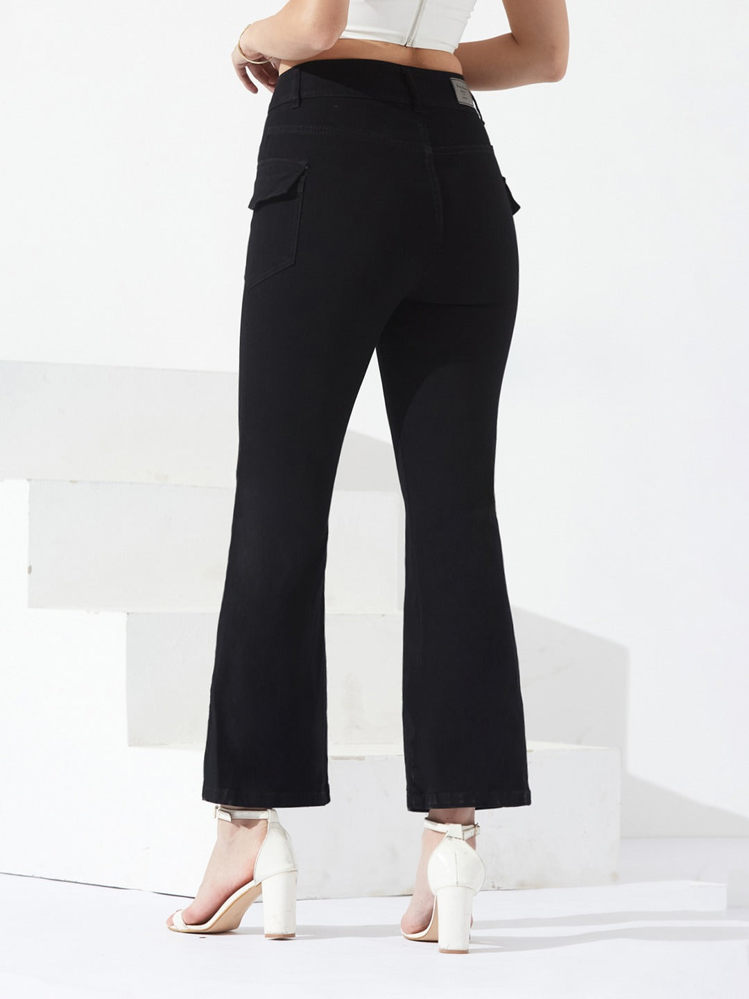 Black Bootcut high-rise Stretchable Denim Jeans for Women
