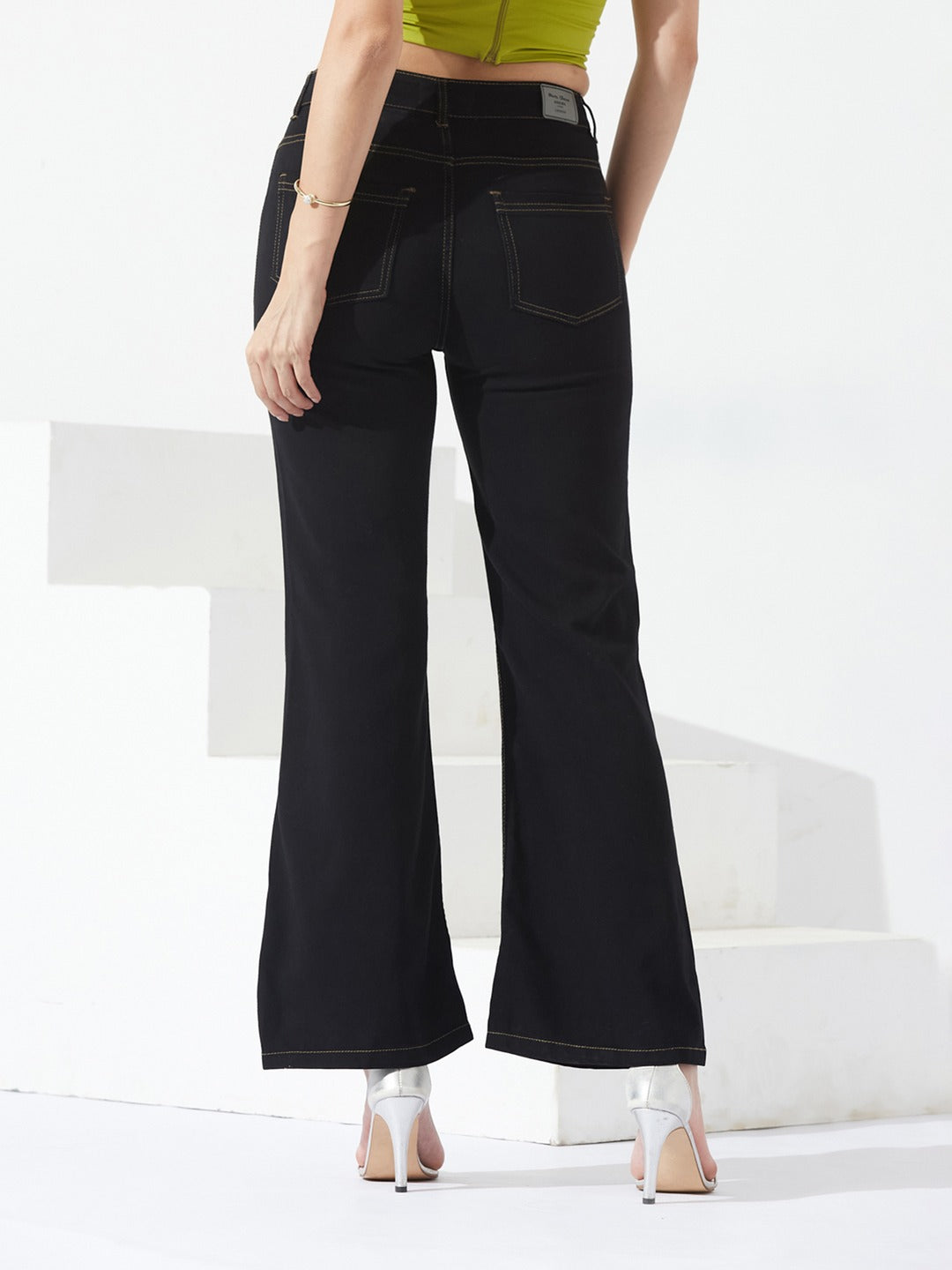 Black Bootcut High-Rise Stretchable Denim Jeans for Women