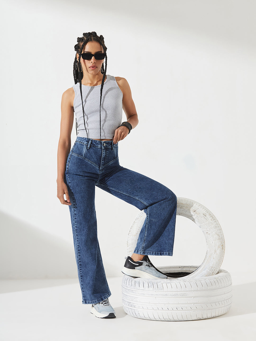 CHASEshape™ Light-Shaping Wide-Leg High-Rise Dark Blue Denim Jeans with Boning Technology