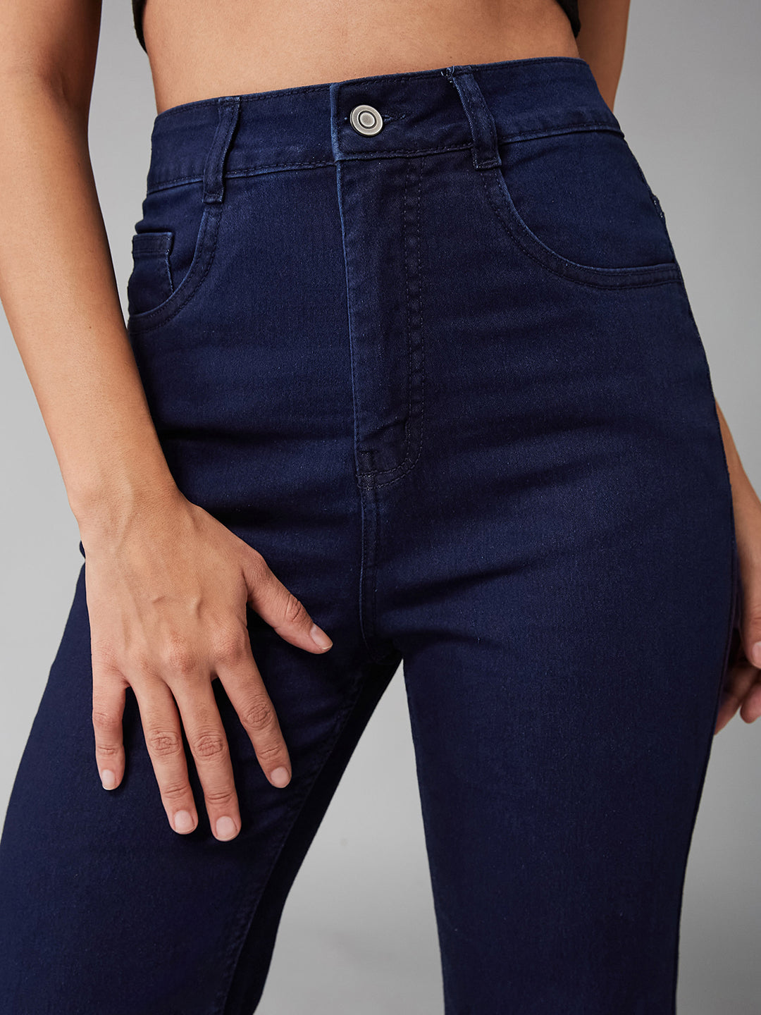 24/7 Comfort Navy-Blue Bootcut High-Rise Stretchable Denim Jeans