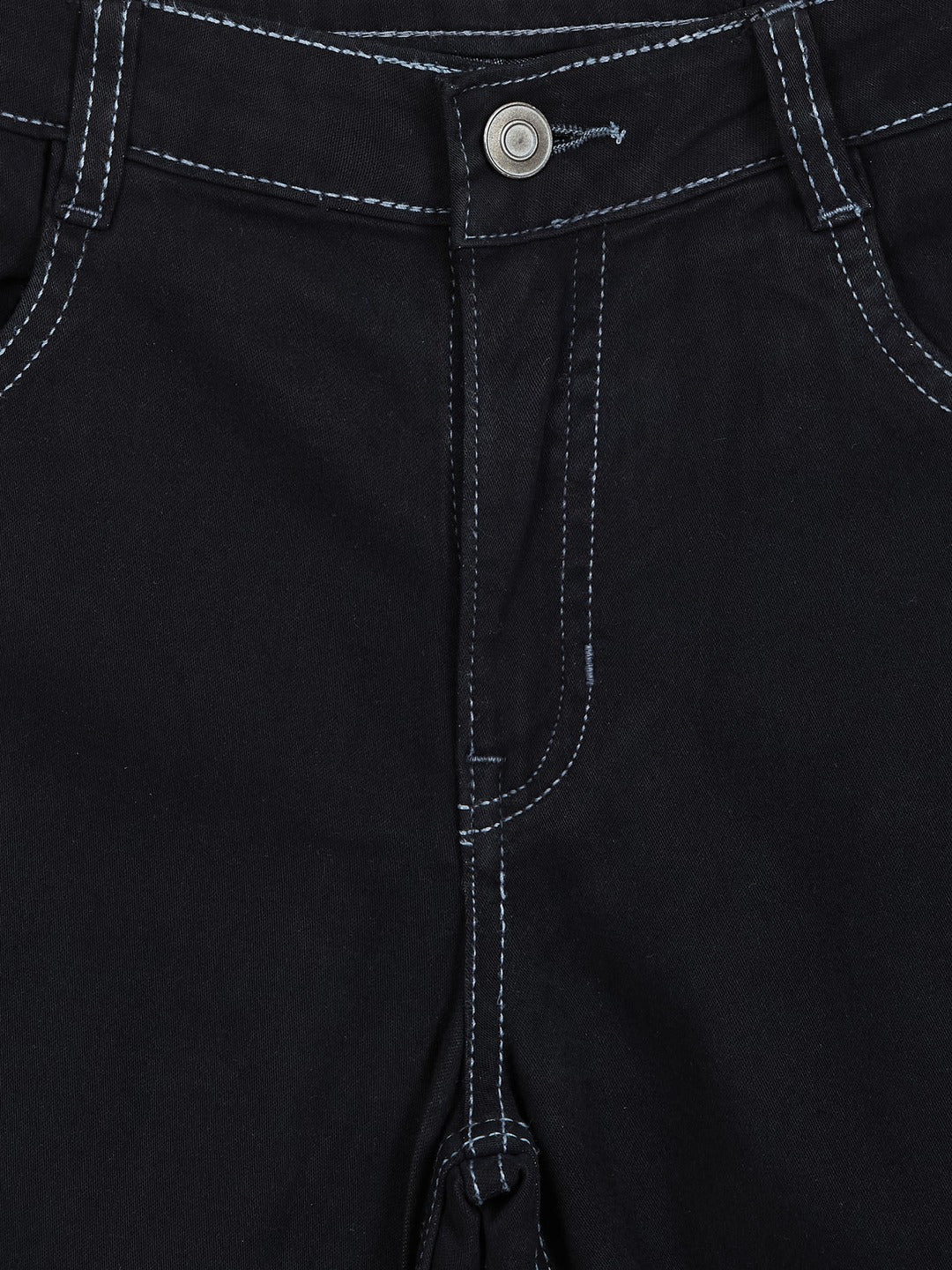 Black Wide-Leg High-Rise Clean-Look Regular-Length Stretchable Denim Jeans for Girls/Teenagers