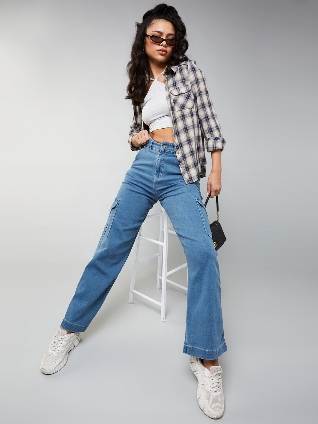 24/7 Comfort Blue Wide-Leg High-Rise Stretchable Denim Jeans