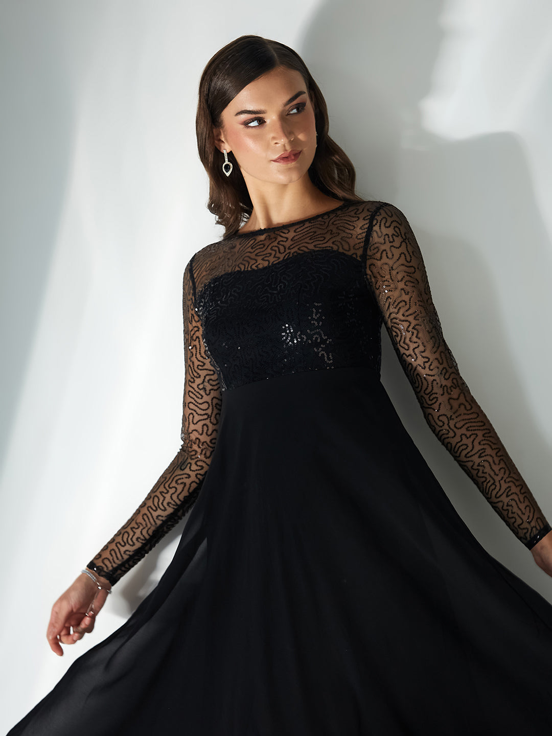 Women's Black Solid Embellished Maxi Dress