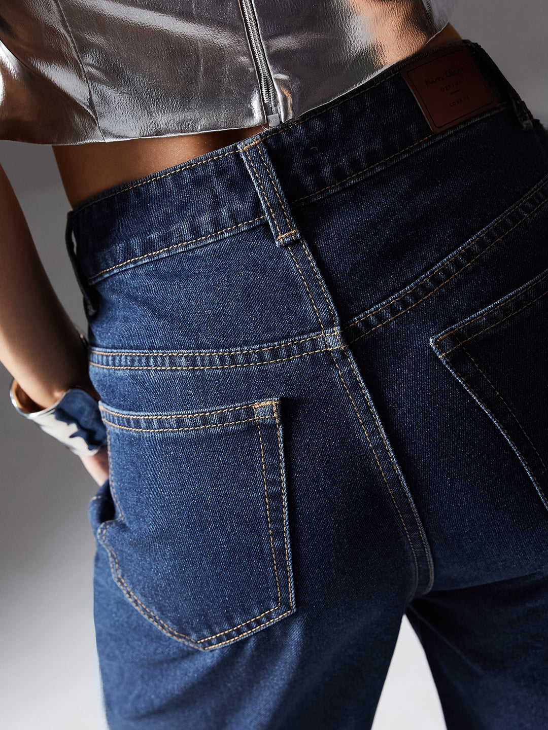 Women's Navy-Blue Wide-Leg High-Rise Non-stretchable Denim Jeans