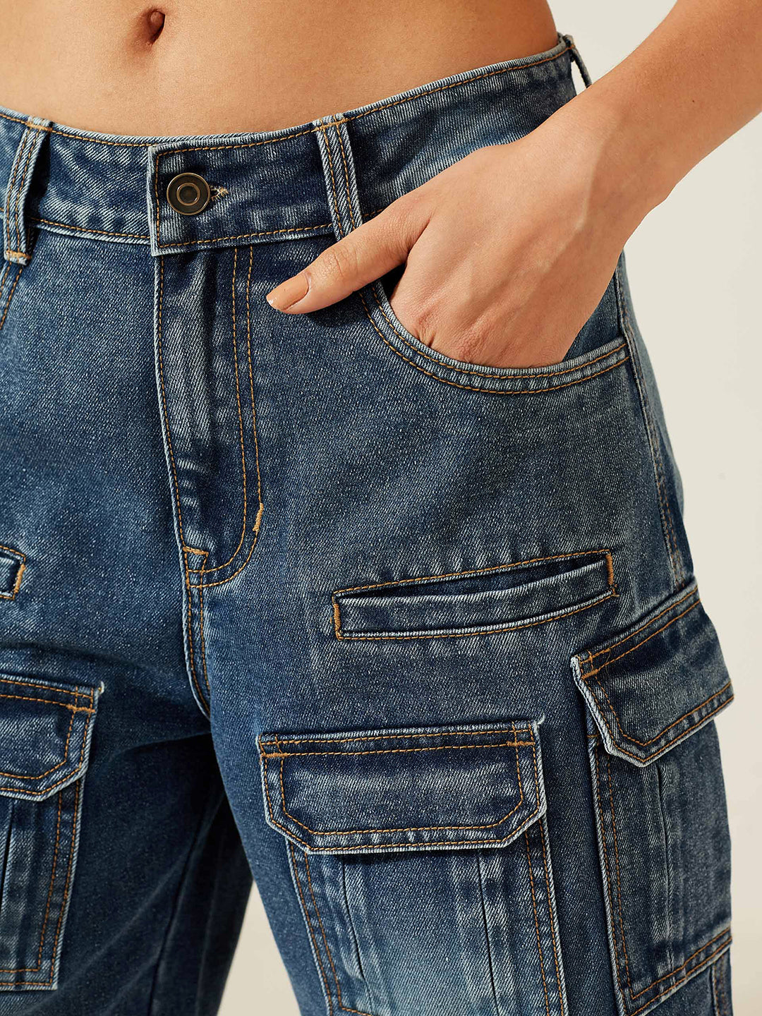 Dark Blue High-Rise Stretchable Denim Shorts for Women — Miss Chase
