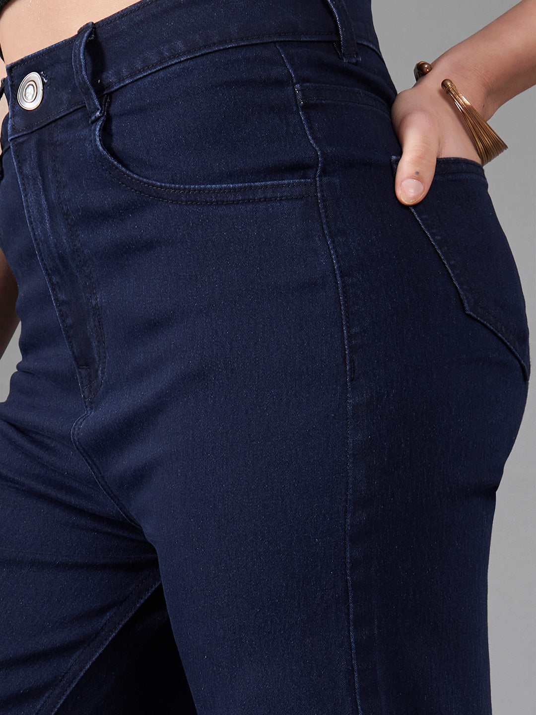24/7 Comfort Navy-Blue Wide-Leg High-Rise Stretchable Denim Jeans