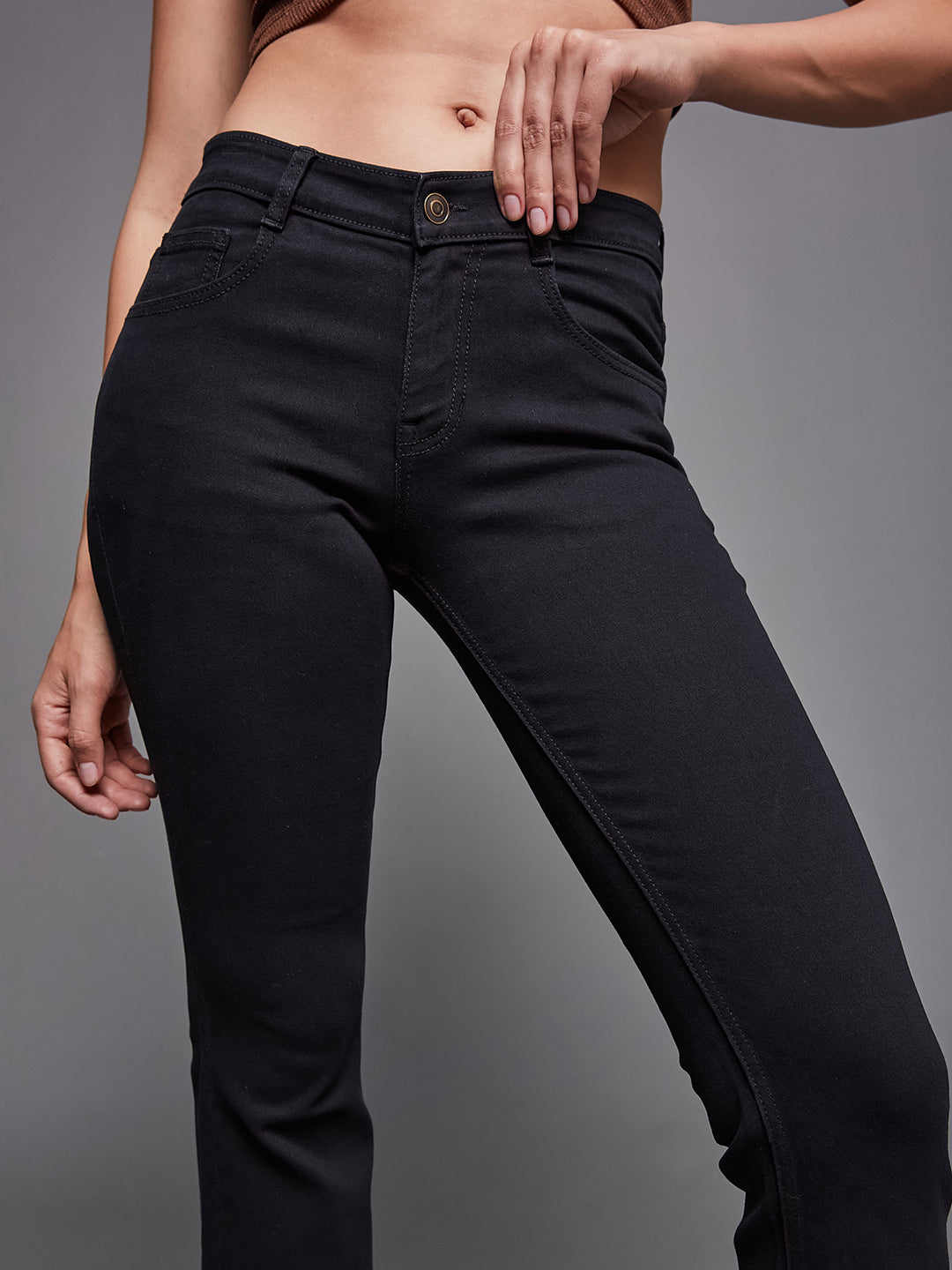 24/7 Comfort Black Bell-Bottom Bootcut Mid-Rise Stretchable Denim Jeans
