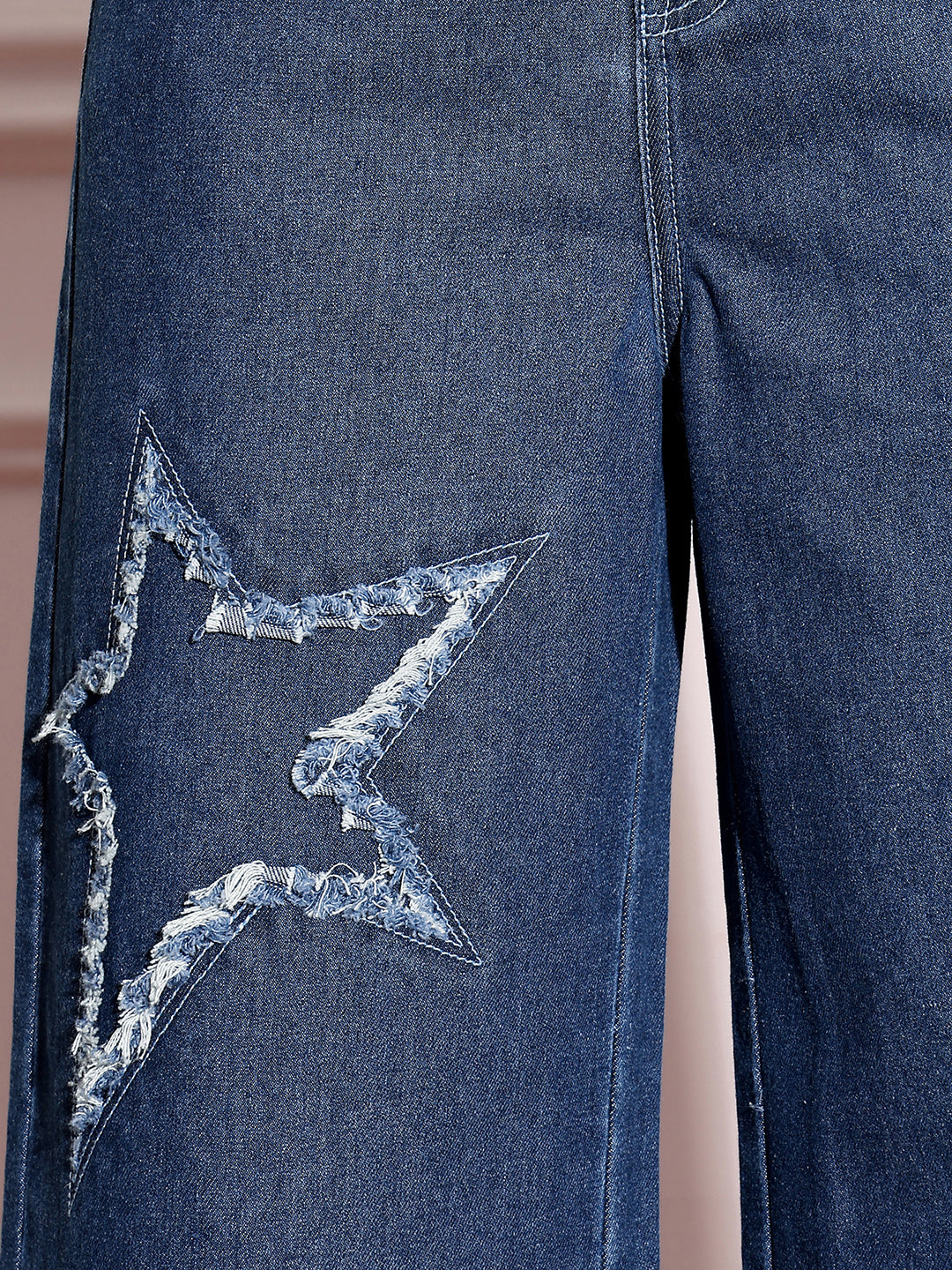 Women's Navy-Blue High-Rise Denim Wide-leg Jeans