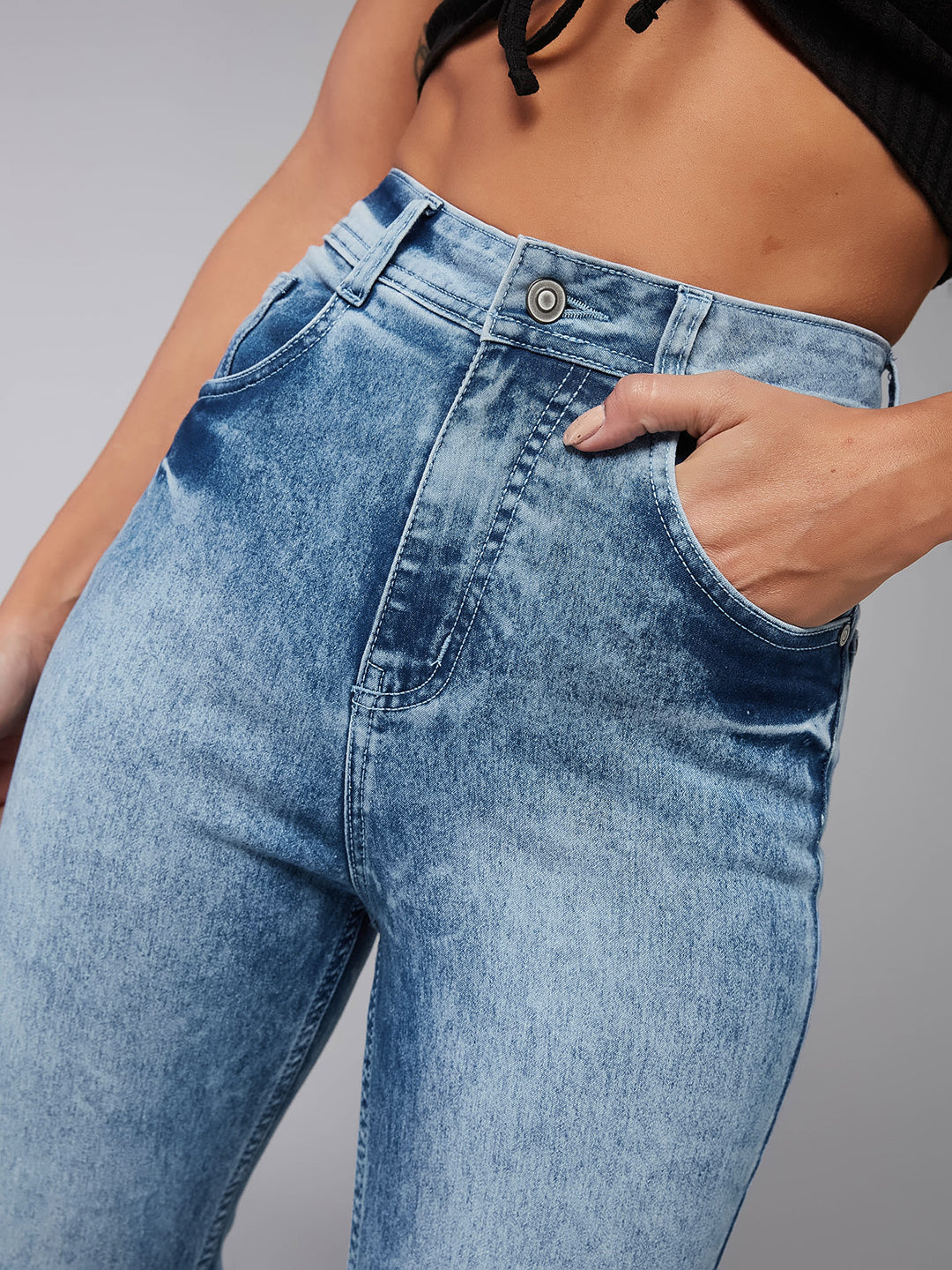 24/7 Comfort Light-Blue Wide-Leg High-Rise Stretchable Denim Jeans for Women