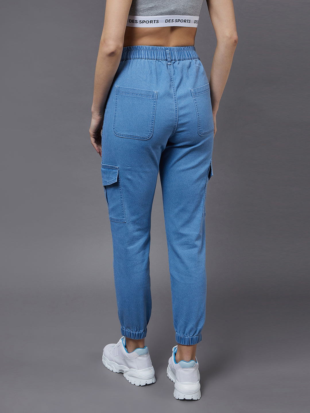 Women's Light Blue High-Rise Regular Light Weight Stretchable Denim Joggers