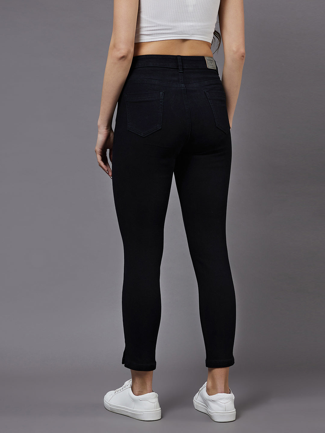 24/7 Comfort Black Skinny High-Rise Clean-Look Cropped Stretchable Denim Jeans