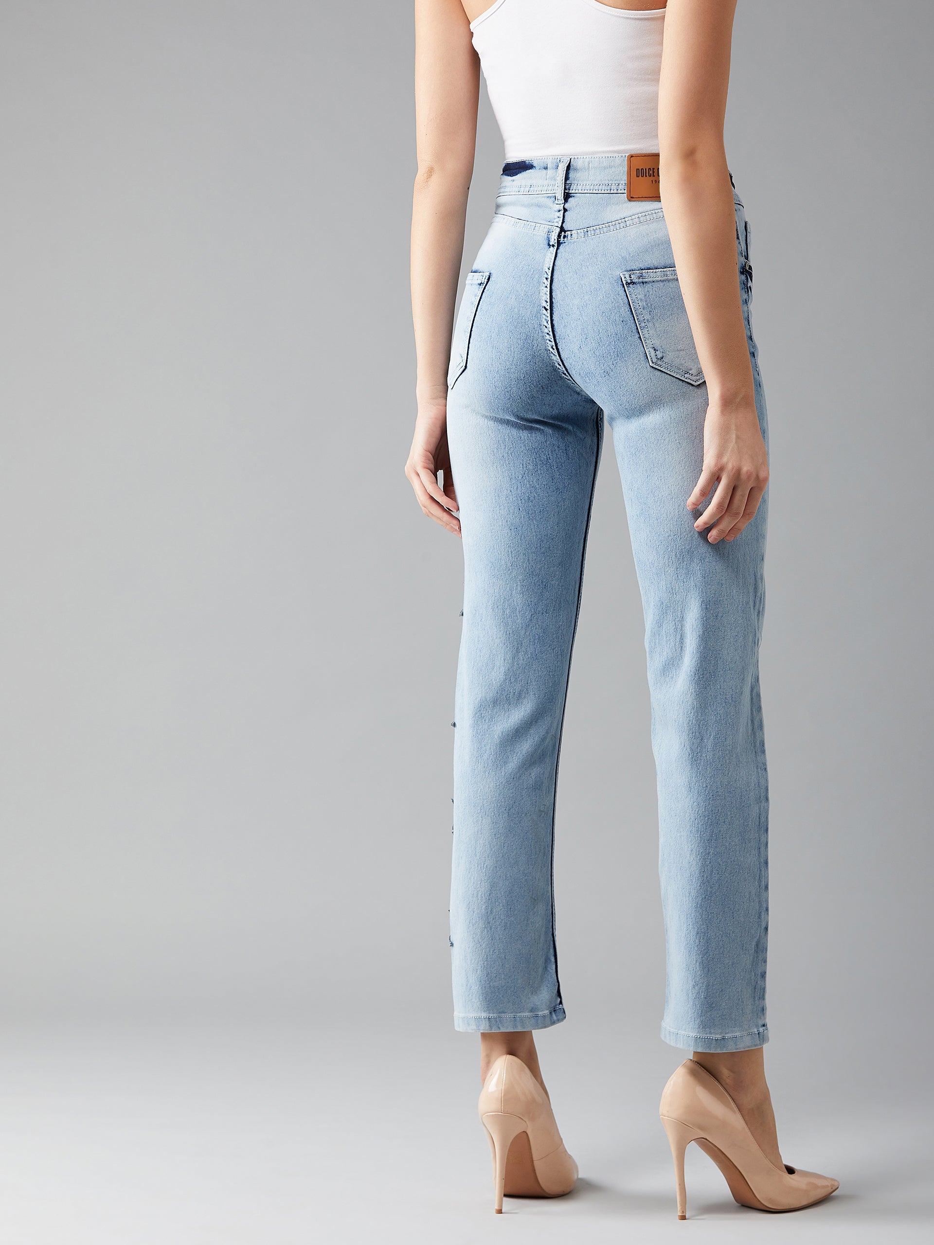 Women's Light Blue Slim-Fit High-Rise Stretchable Denim Jeans