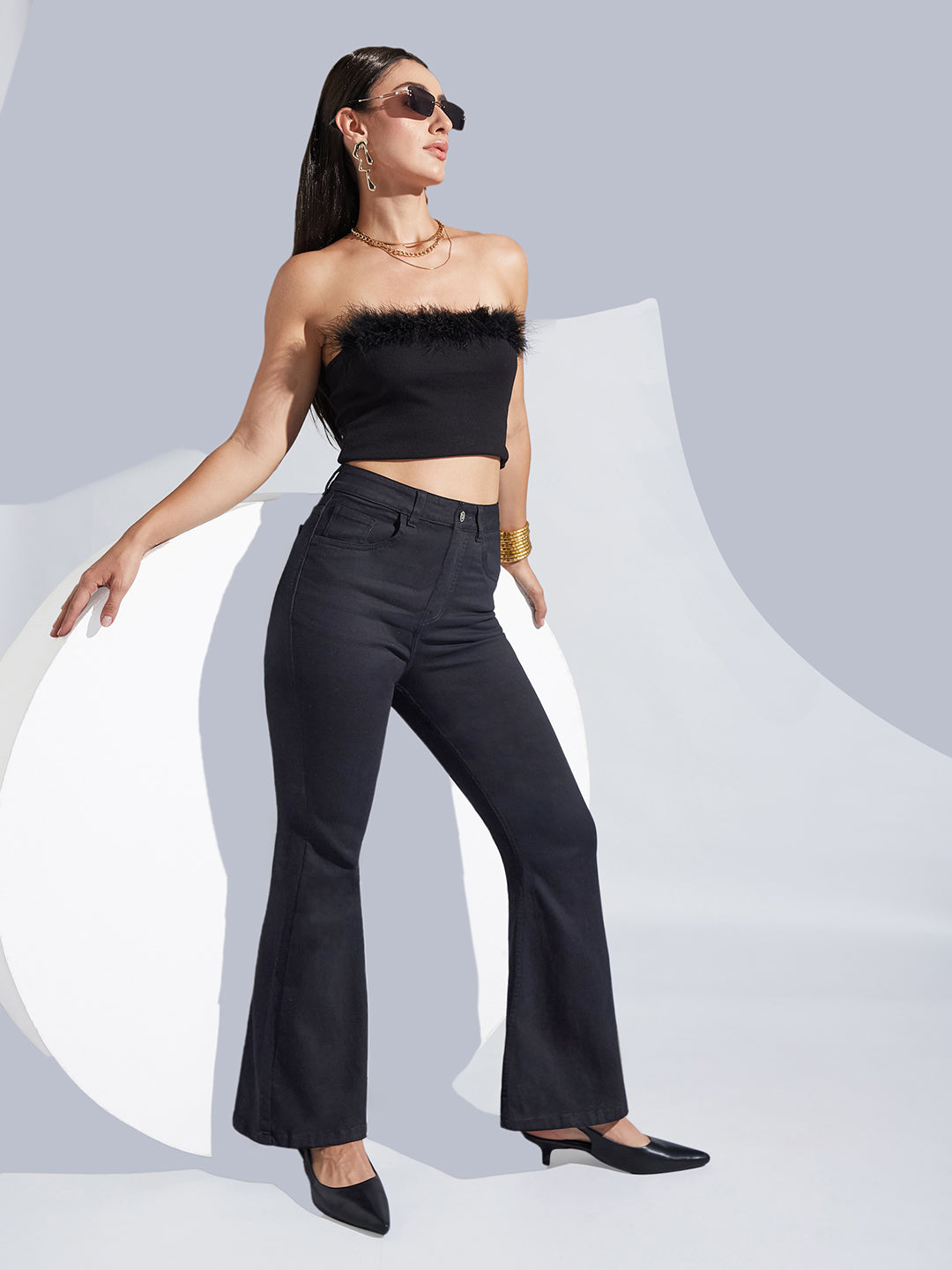 Women's Black Bootcut High-Rise Regular Stretchable Denim Jeans