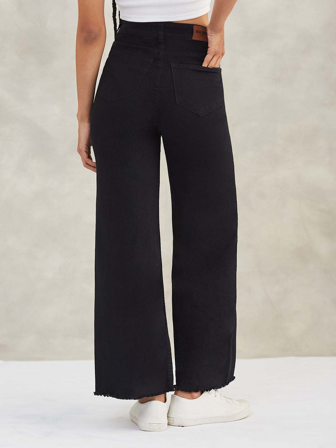 Women's Black High-Rise Stretchable Wide-Leg Denim Jeans