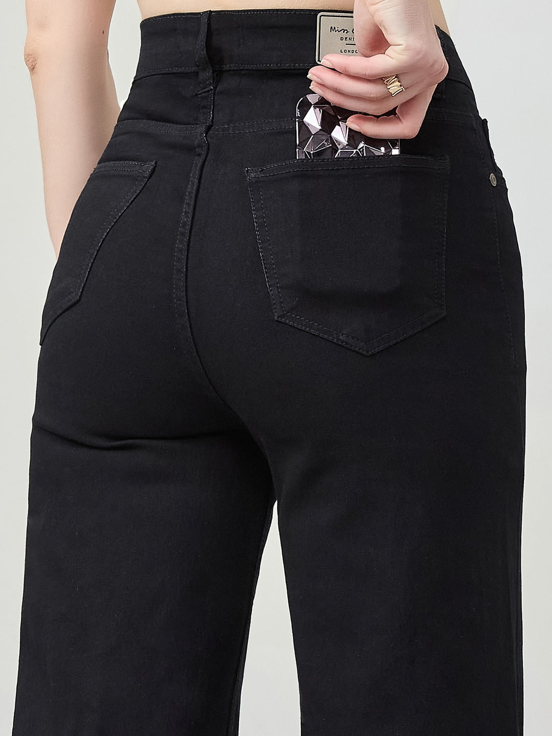 Black high-rise Stretchable Wide Leg Denim Jeans for Women