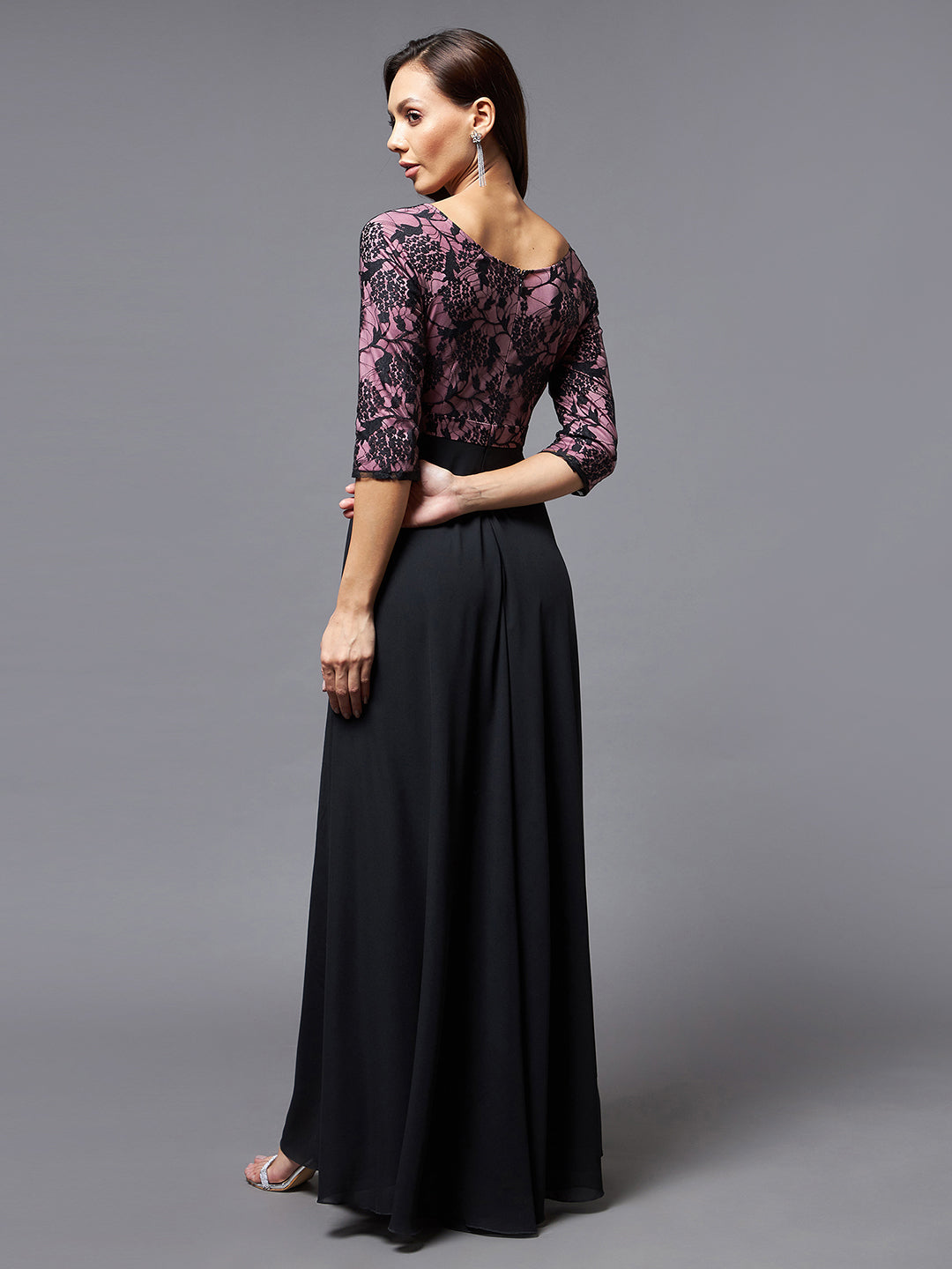 Black Long Sleeves Lace Empire Maxi Dress Long Dress Frock