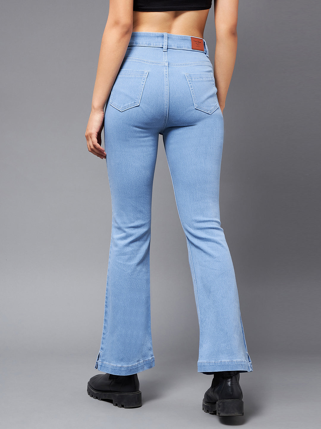24/7 Comfort Light Blue Bell-Bottom Bootcut High-Rise Stretchable Denim Jeans