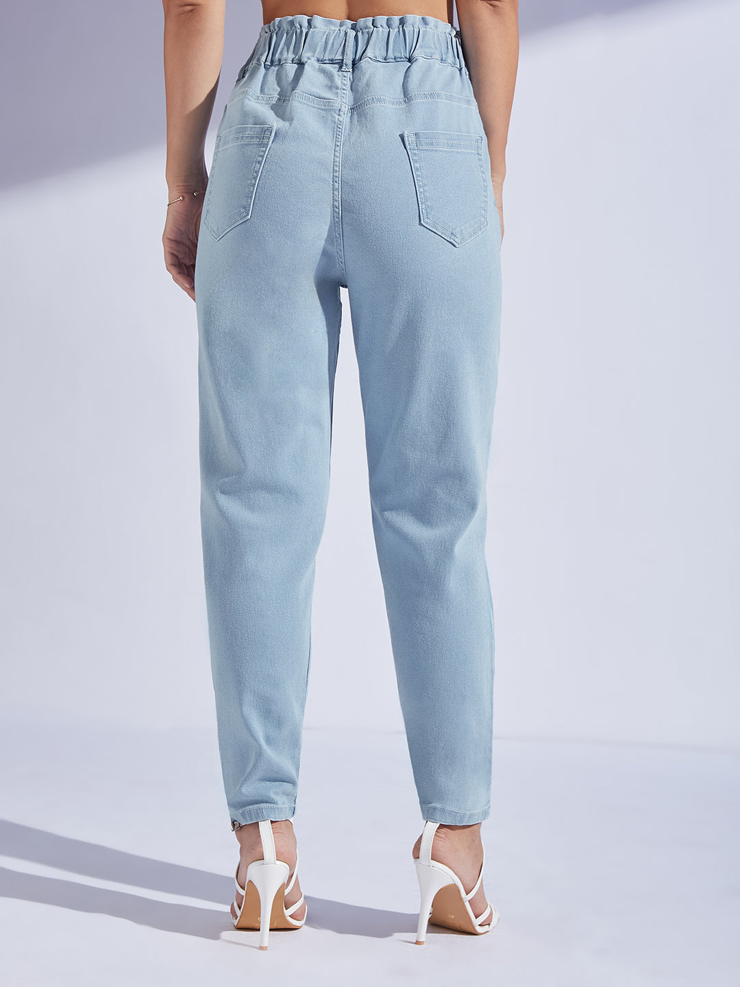 Light Blue High Rise Stretchable Mom Jeans for Women