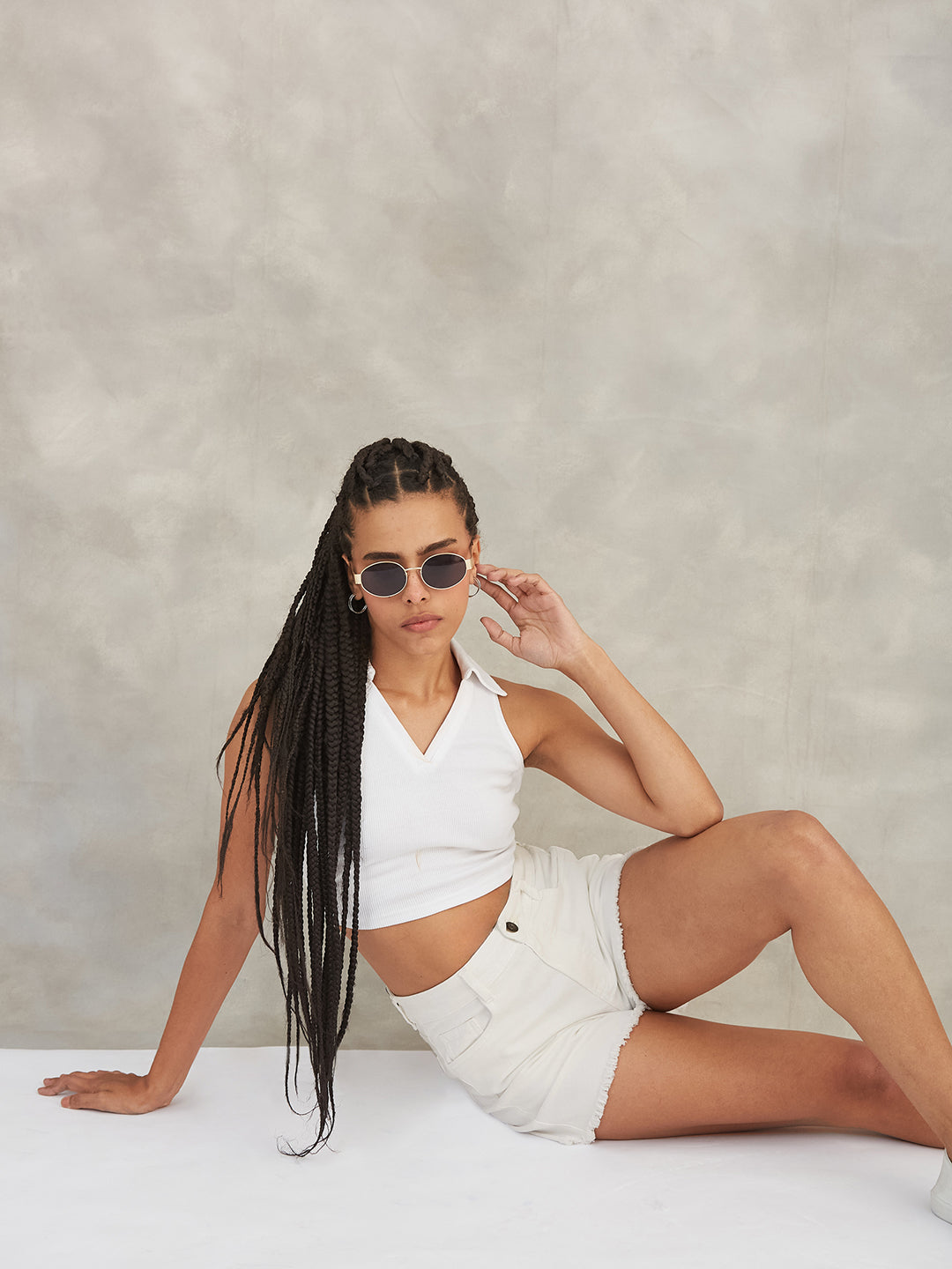 Women's White High-Rise Stretchable Denim Shorts