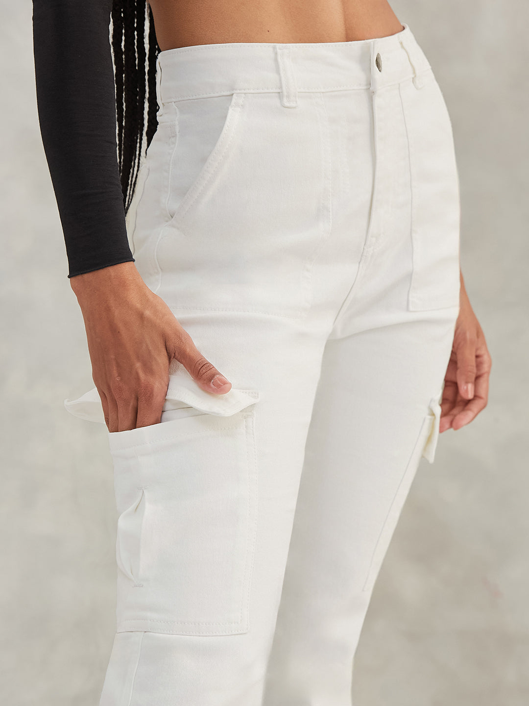 Women's White Wide-Leg High-Rise Stretchable Denim Jeans