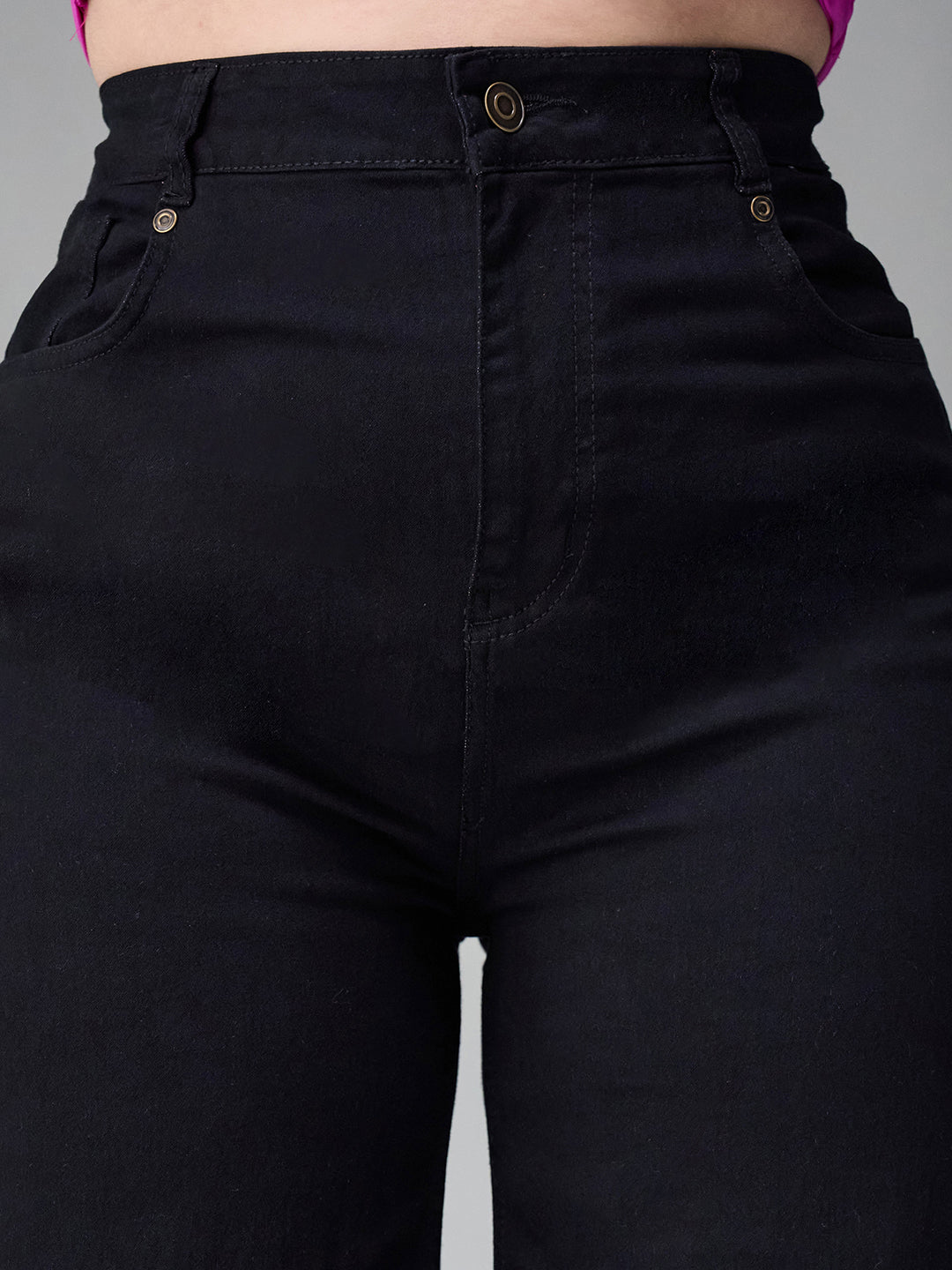 24/7 Comfort Black High-Rise Stretchable Wide-Leg Denim Jeans