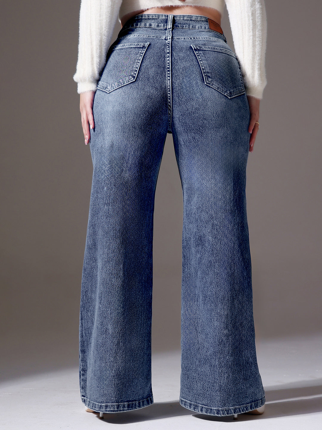 CHASEshape™ Light-Blue Wide-Leg High-Rise Clean-Look Stretchable Denim Jeans
