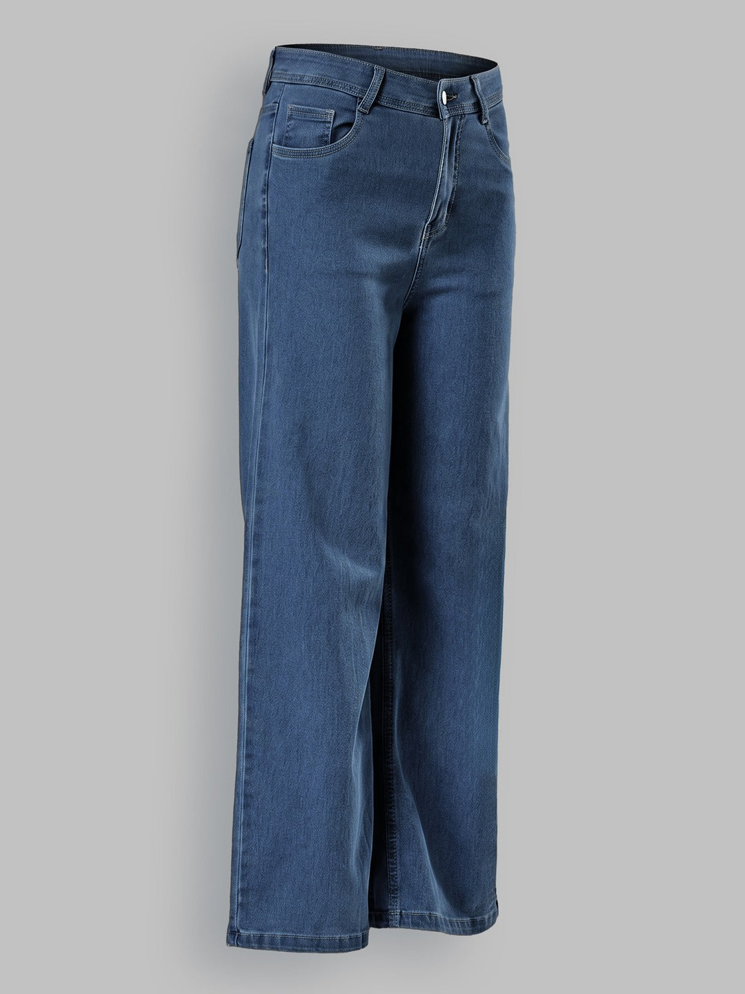 Blue Wide-Leg High-Rise Stretchable Denim Jeans for Women
