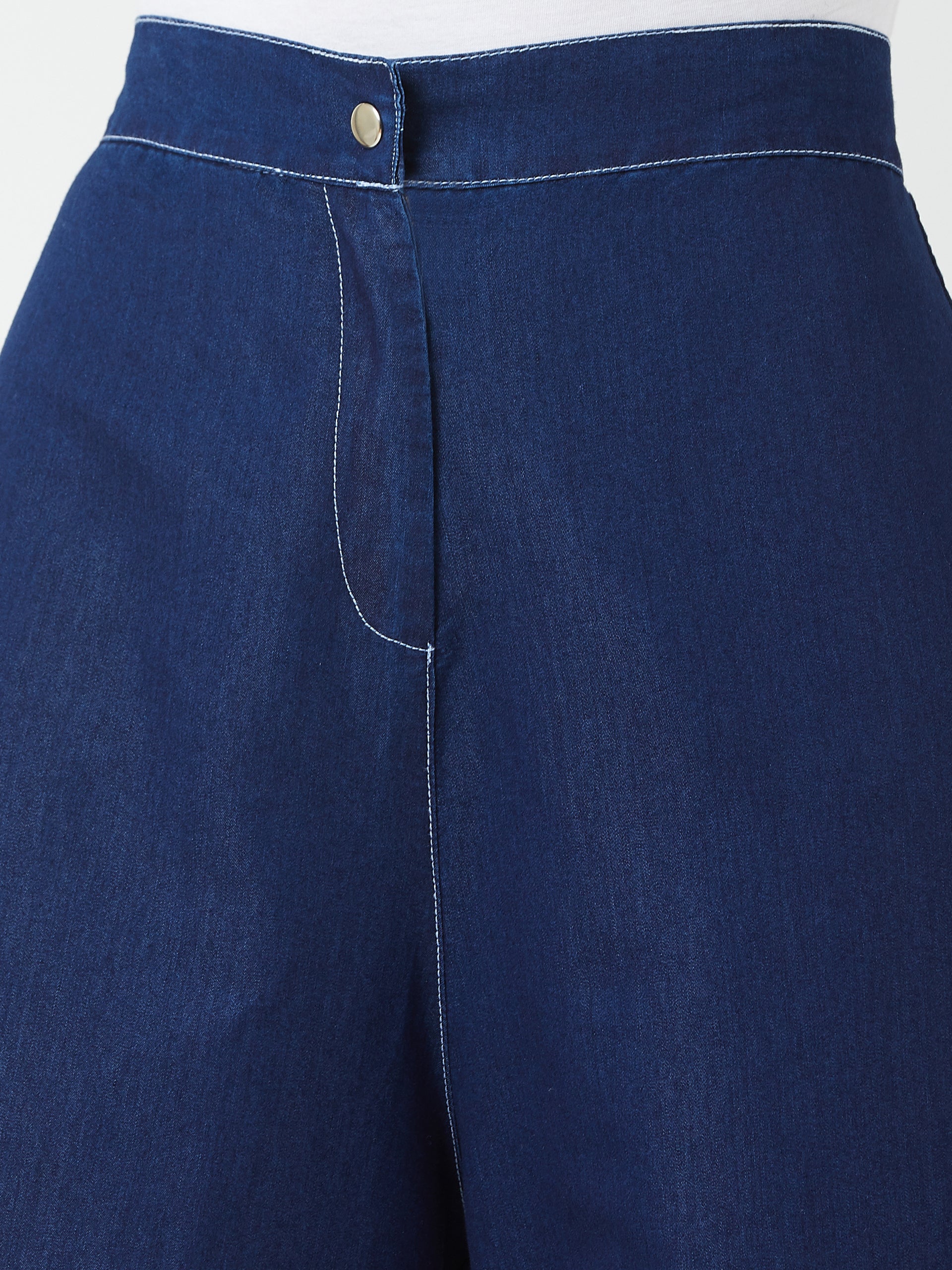 Women's Navy Blue Wide-Leg High-Rise Light Weight Clean-Look Regular Length Light Weight Denim Pants