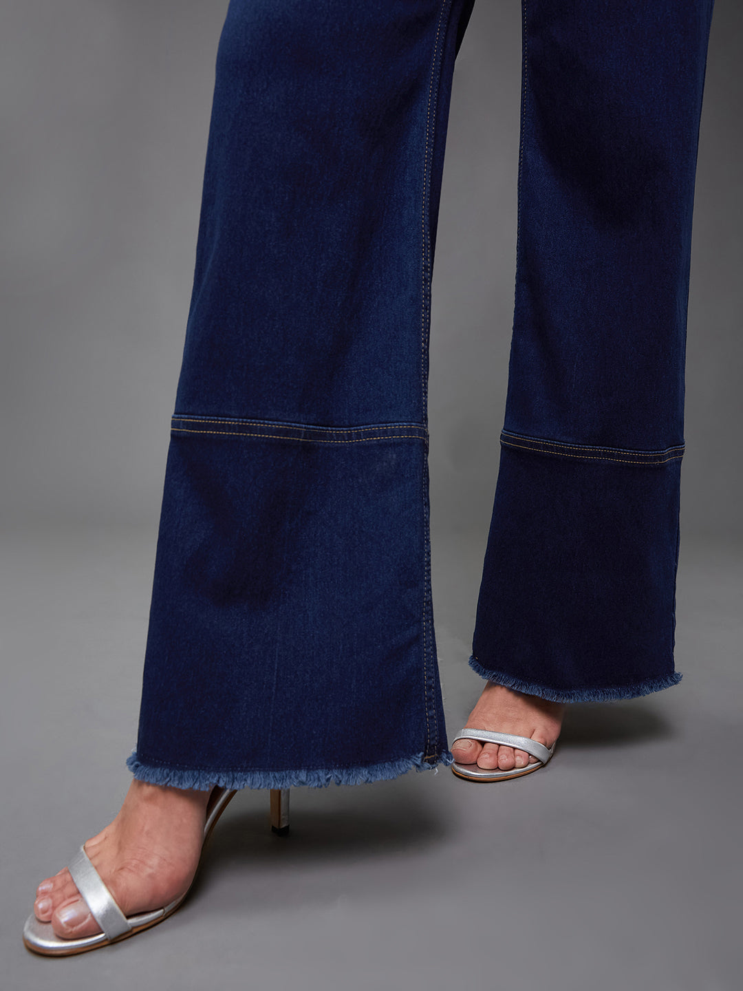 24/7 Comfort Navy-Blue Wide-Leg High-Rise Stretchable Denim Jeans
